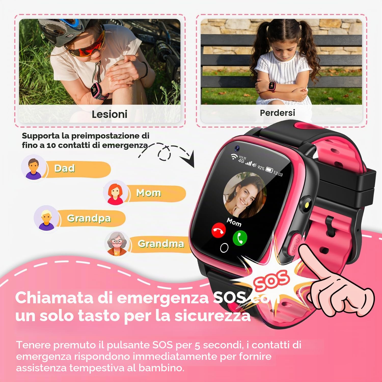 2026 Nuovo Smartwatch Bambini 4G con Videochiamata & GPS, SOS, Chat Vocale, IP68 Impermeabile, modalità Scuola, Contapassi, Sveglia, Flashcard, Regalo per Bambini e Bambine 4-15 Anni – Rosso