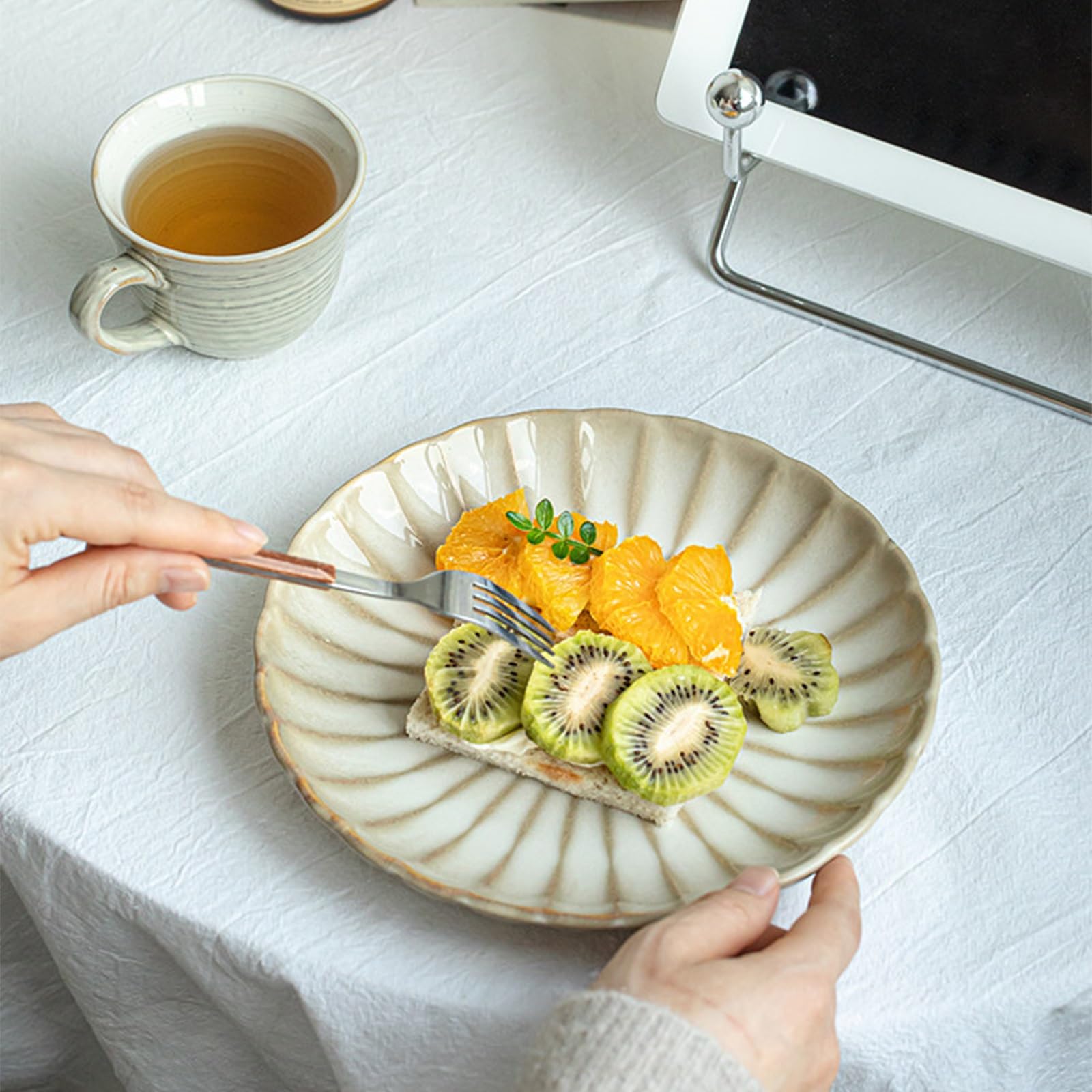 Assiette En Céramique De Style Rétro De 8 Pouces, Assiette Plate De Style Occidental — Compatible Micro-ondes Et Lave-vaisselle(4pcs)