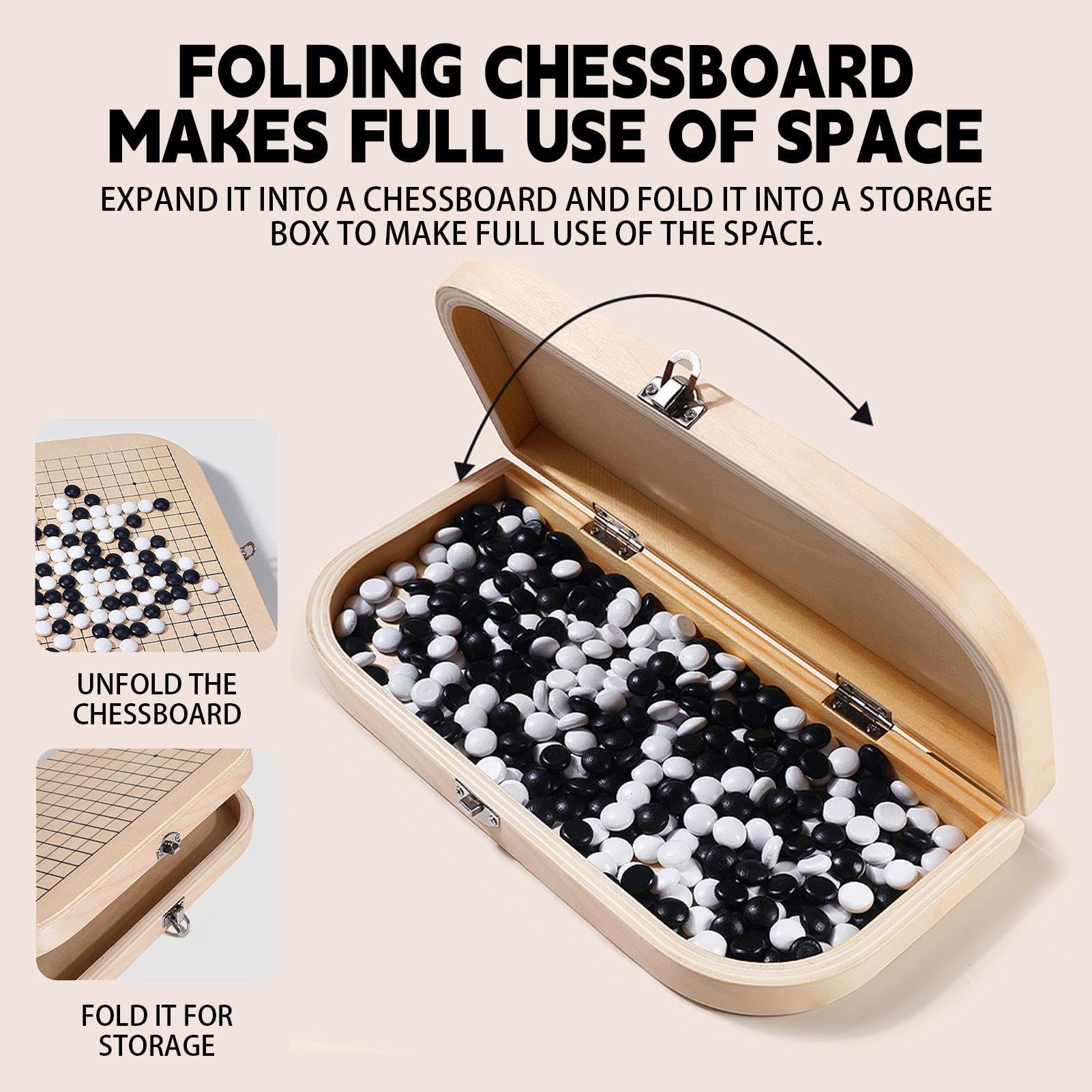 GO Game Board Set, Wood-Go Game, set di giochi da tavolo pieghevole | GO Game Made in legno, pieghevole, in bianco e nero figure così vacanti e durevoli, regali