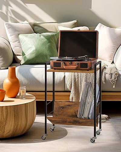 Miniatura 4 de MOOACE Soporte para tocadiscos, gabinete de almacenamiento de vinilo, soporte para tocadiscos, estante de exhibición de vinilo, estante de álbum,