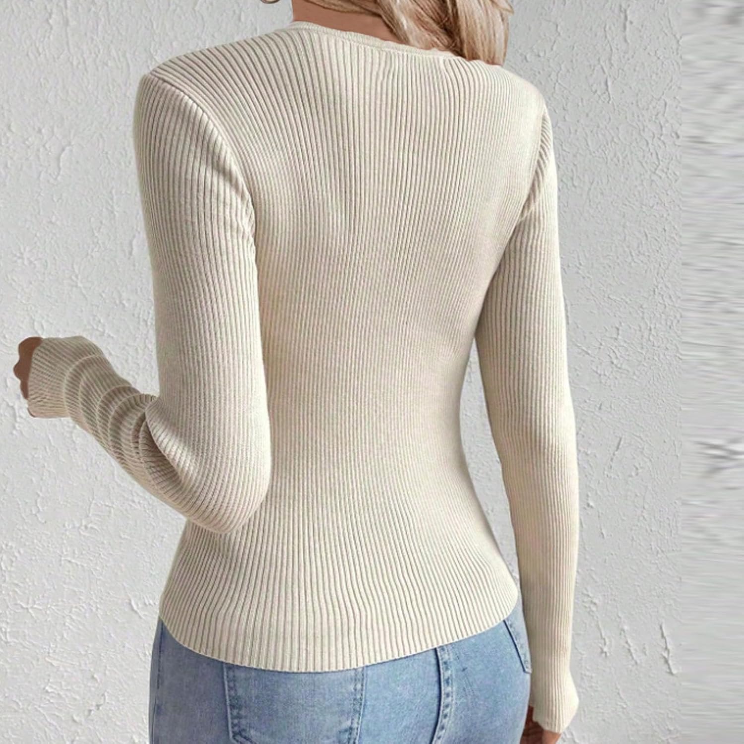Womens Ribbed Knit Sweater Long Sleeve Shirts V Neck Lightweight Casual Slim Fit Going Out Tops Fall Outfits Clothes