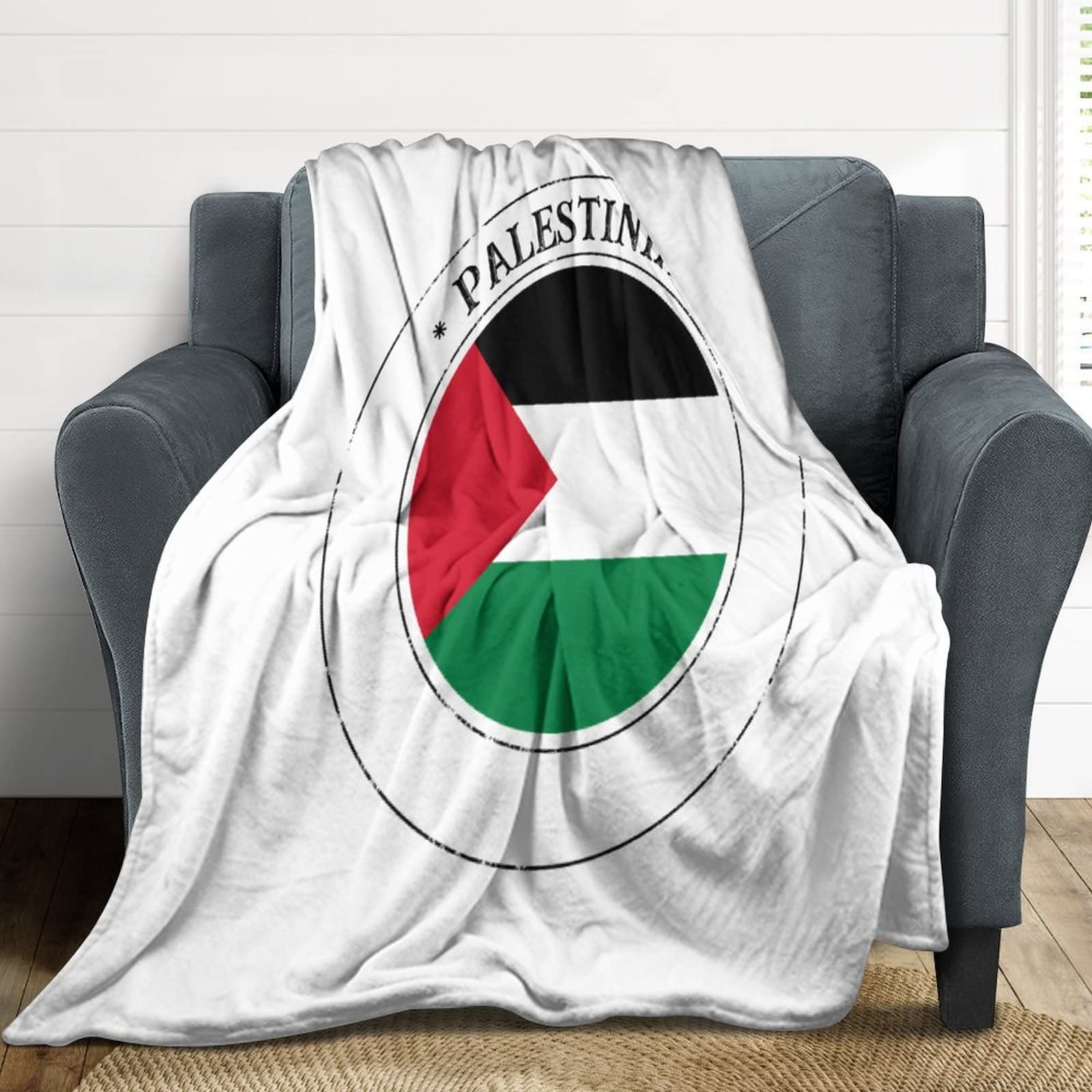 Couverture drapeau palestinien en flanelle douce chaude 178x203 cm pour canapé