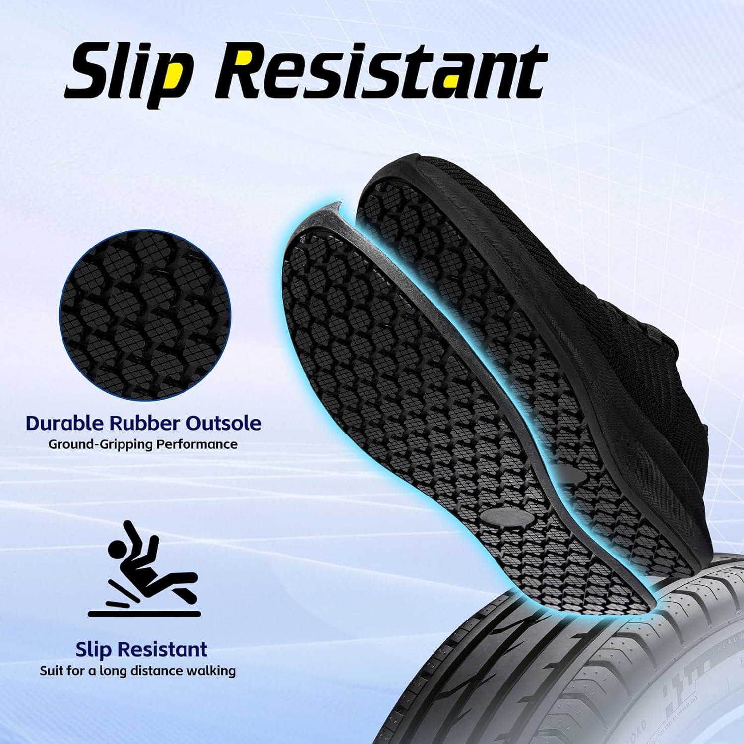Non Slip Work Shoes Women Slip On Sneakers Slip Resistant Work Shoes Chef Breathable Lightweight Cushioned Restaurant Food Service Shoe, All Black US 5-11