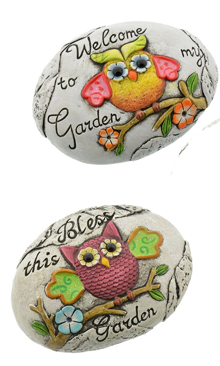 Buy Spring Cement Stepping Stones with Owls Inspirational Sayings 6.25"  Inch (Set of 2) Welcome to My Garden and Bless This Garden Online at  desertcartFiji