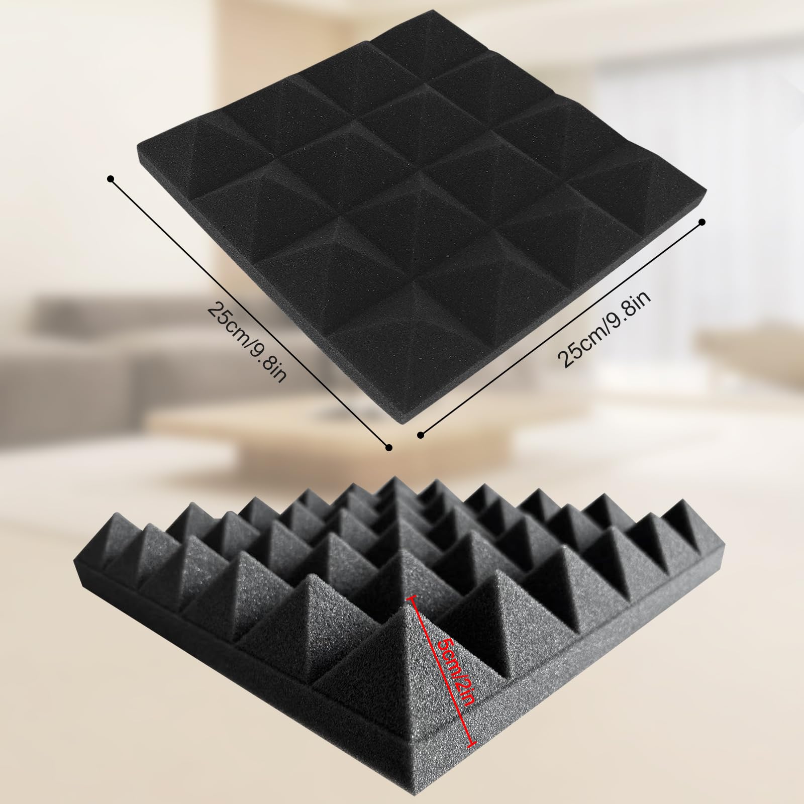 24 Pack Set Acoustic Panels, 25 x 25 x 5cm Noise Absorption Acoustic Foam Panels - Image 2