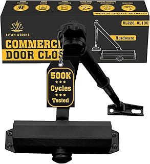 Automatic Door Closer – UL Certified, Medium Duty for Commercial/Residential Use, Adjustable Size, Indoor/Outdoor, ADA Compliant, Fits 80-140 lb Doors (Black Hold Open)