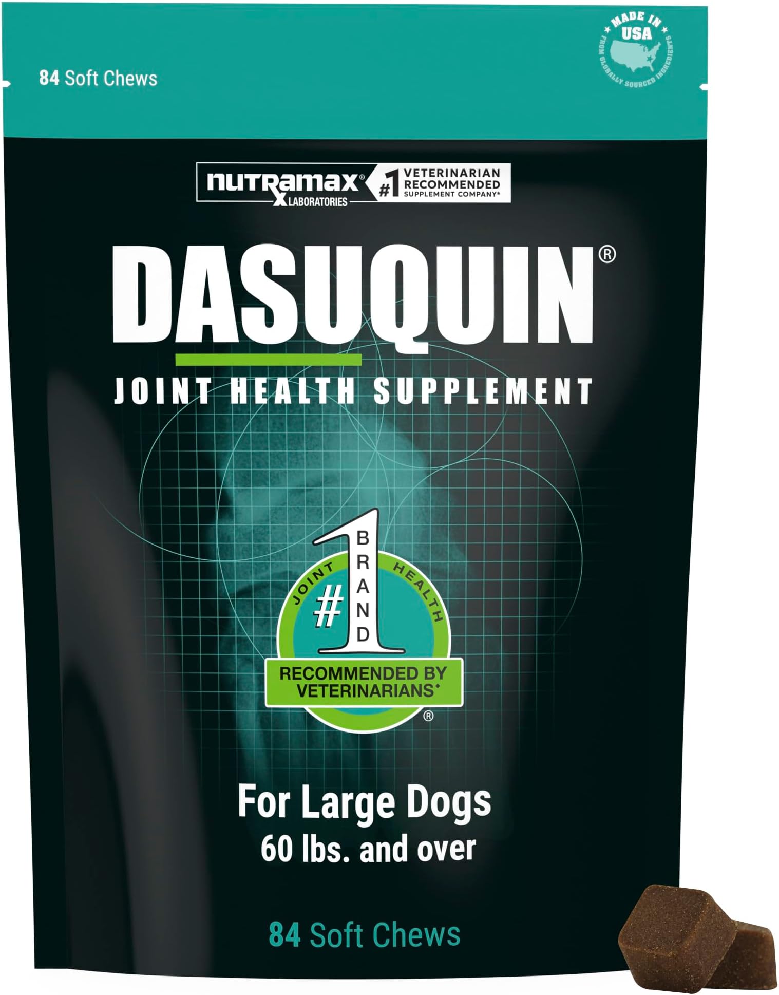 Nutramax Dasuquin Joint Supplement for Large Dogs, Soft Chews, 84ct | Glucosamine and Chondroitin Soft Chews for Large Dogs, with ASU, Supports Healthy Joints, For Dogs Over 60 lbs, All Ages