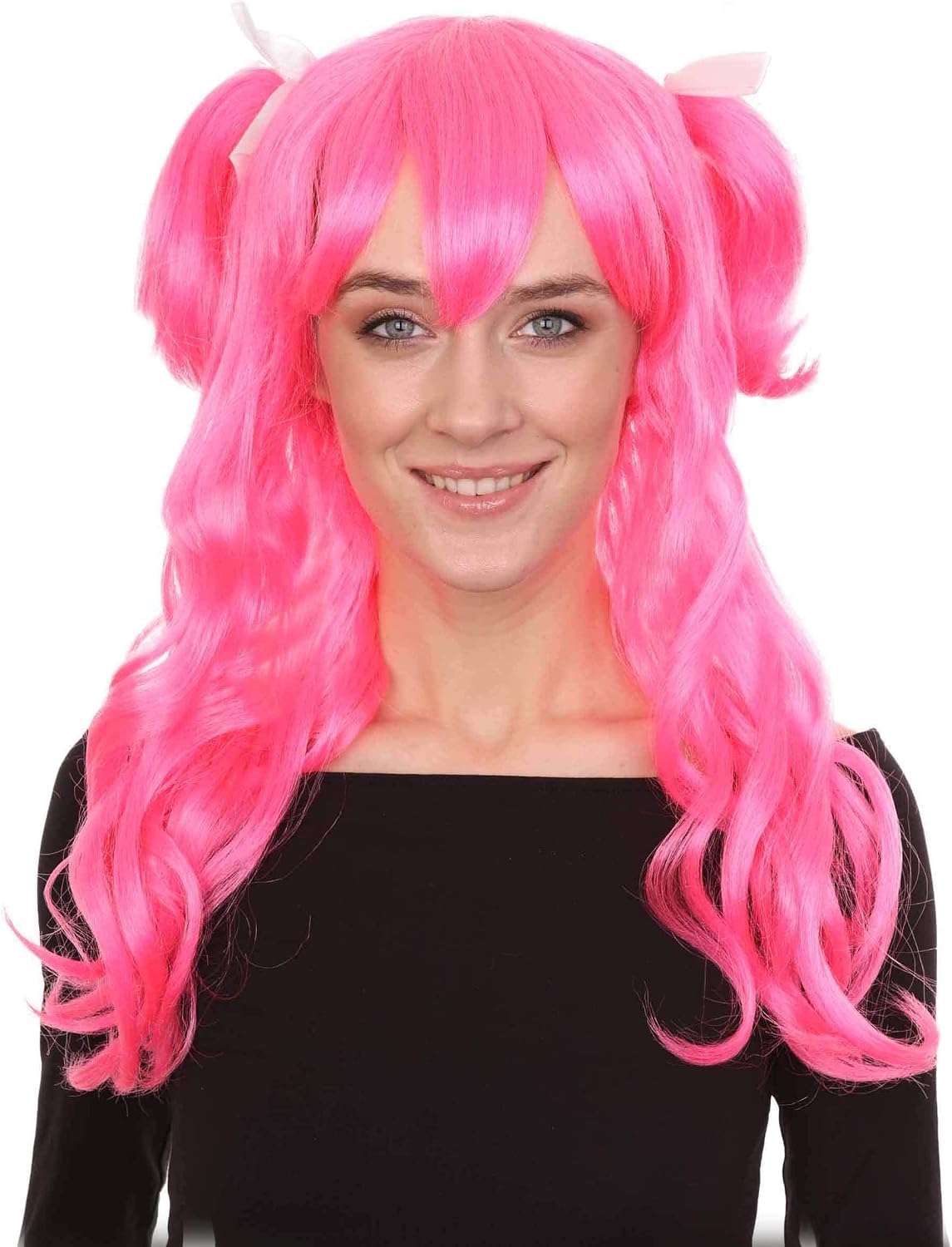 HPO Adult Women's Long Pinky Wavy Wig, Breathable Capless Cap Design, Best for Halloween, Flame-Retardant Synthetic Fiber