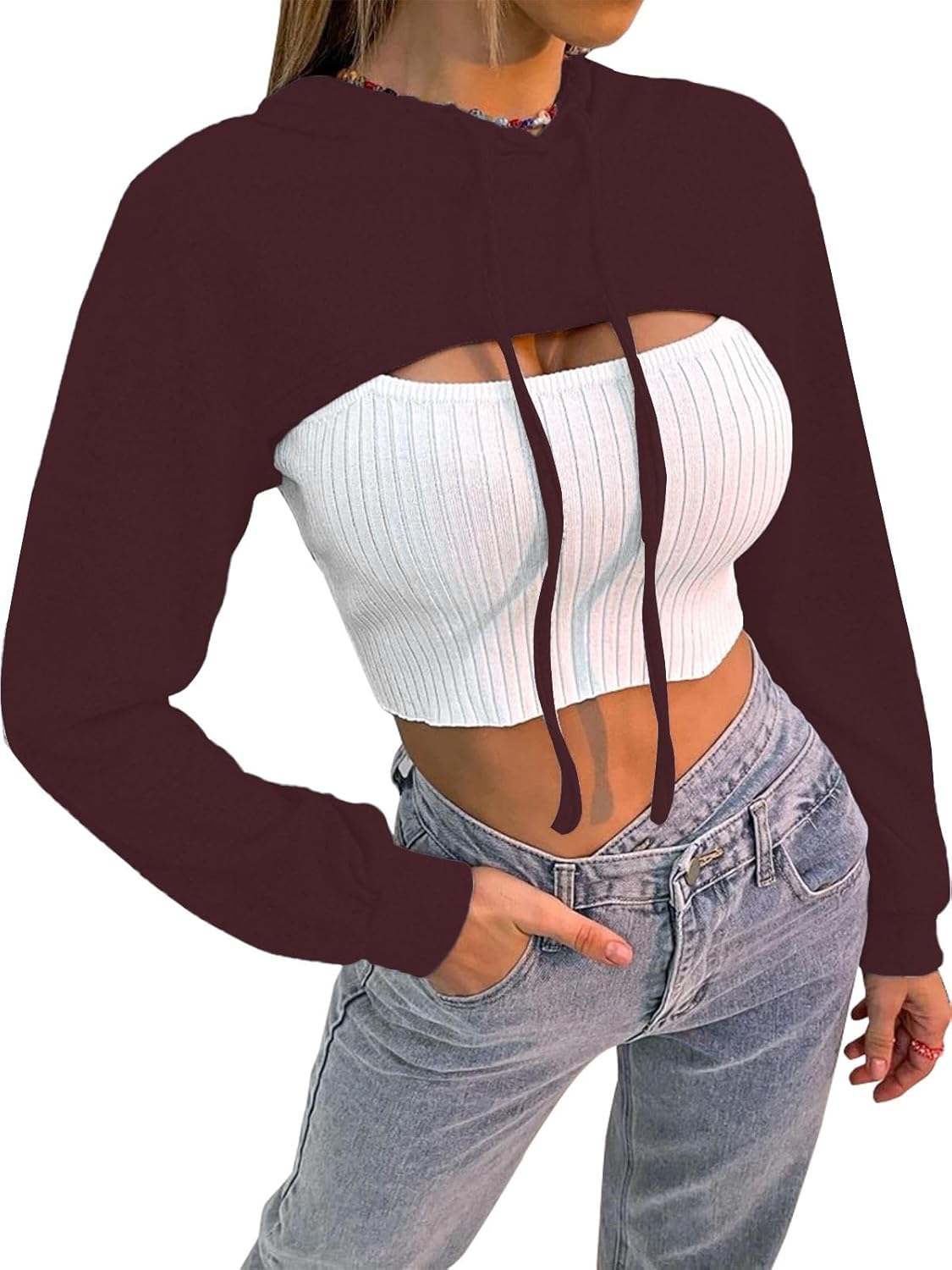 BEJONS Women Long Sleeve Cropped Super Crop Top Hoodies Sweatshirt Aesthetic Punk Hip Hop Dance Sexy Rave Cloth - Image 2