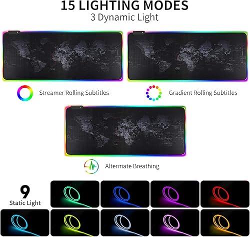 Miniatura 2 de Alfombrilla de mouse RGB para juegos alfombrilla de mouse LED grande con 12 modos de iluminación teclado para juegos base de goma antideslizante