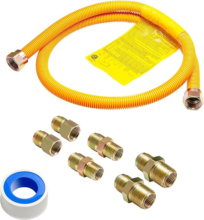 Roastove 48" Flexible Yellow Coated Gas Line Connector Kit