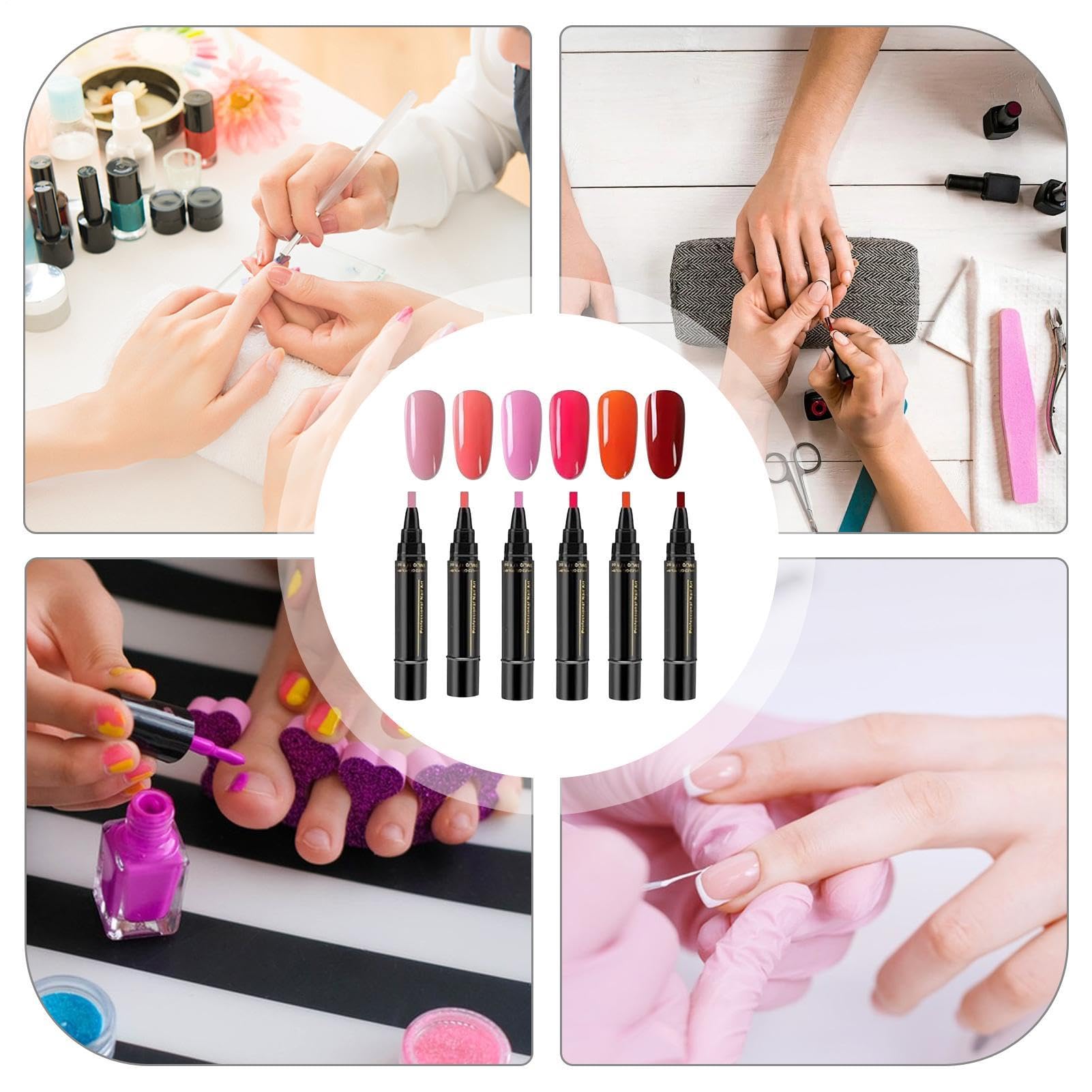 Penne Per Smalto Per Unghie, 6 Colori, Senza Lampada UV, Pennarelli A Punta Fine, Ad Asciugatura Rapida, Per Donne, Madri, Giovani, Principianti Manicure Salone Casa