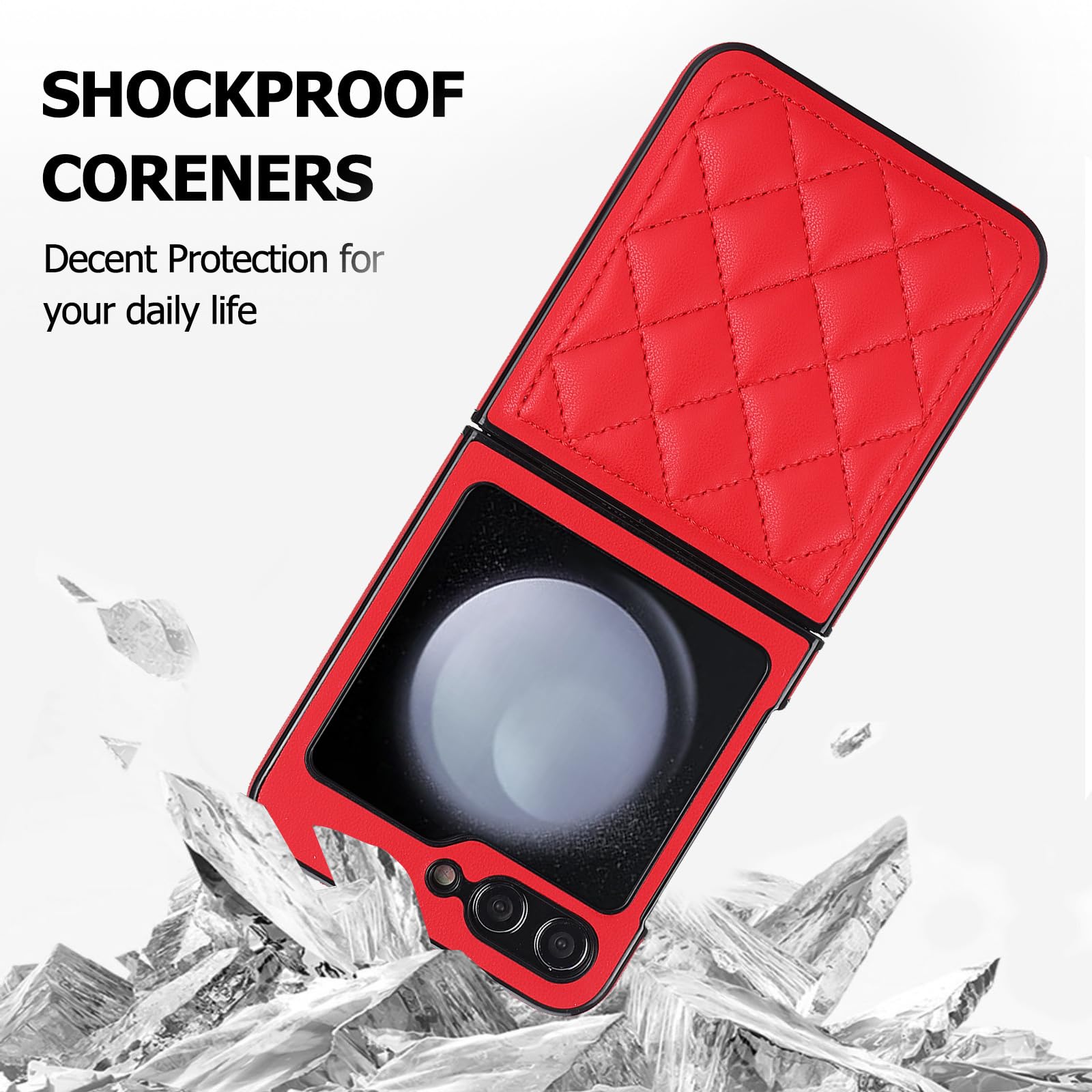 CIRONI Custodia per Samsung Galaxy Z Flip5/Flip4/Flip3, Cover da Donna in Pelle Sottile Custodia Protettiva Antiurto,Rosso,flip5