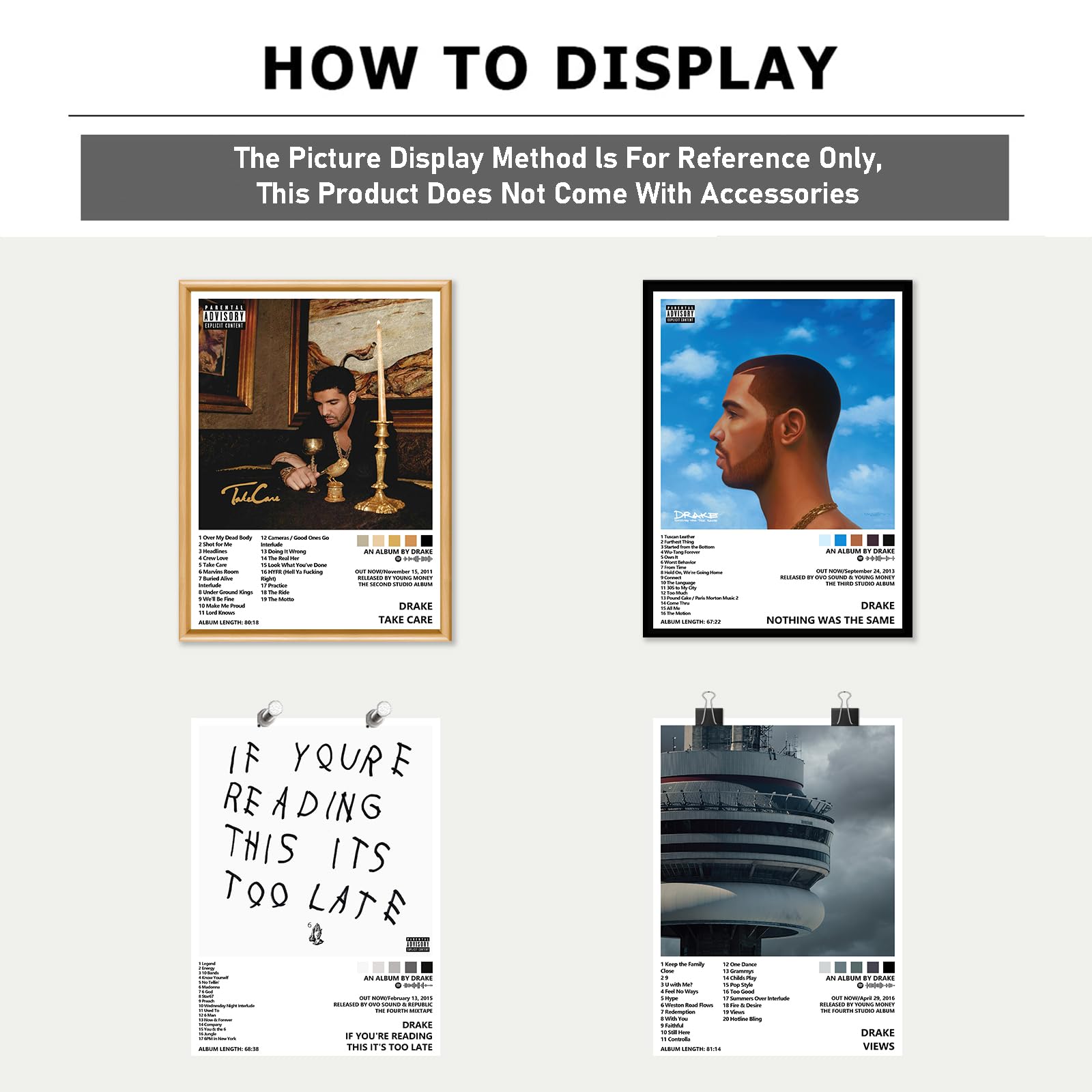 Drake Album Cover Posters - 16 Pcs, 8 * 11 inch with 25 Pcs Stickers - Music Wall Art for Boys & Girls Room Decor