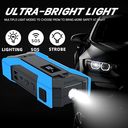 Miniatura 7 de Paquete de batería de arranque de coche de 2000 A, caja de salto de 12 V para arrancador de batería de automóvil portátil (para todo gas y diesel de