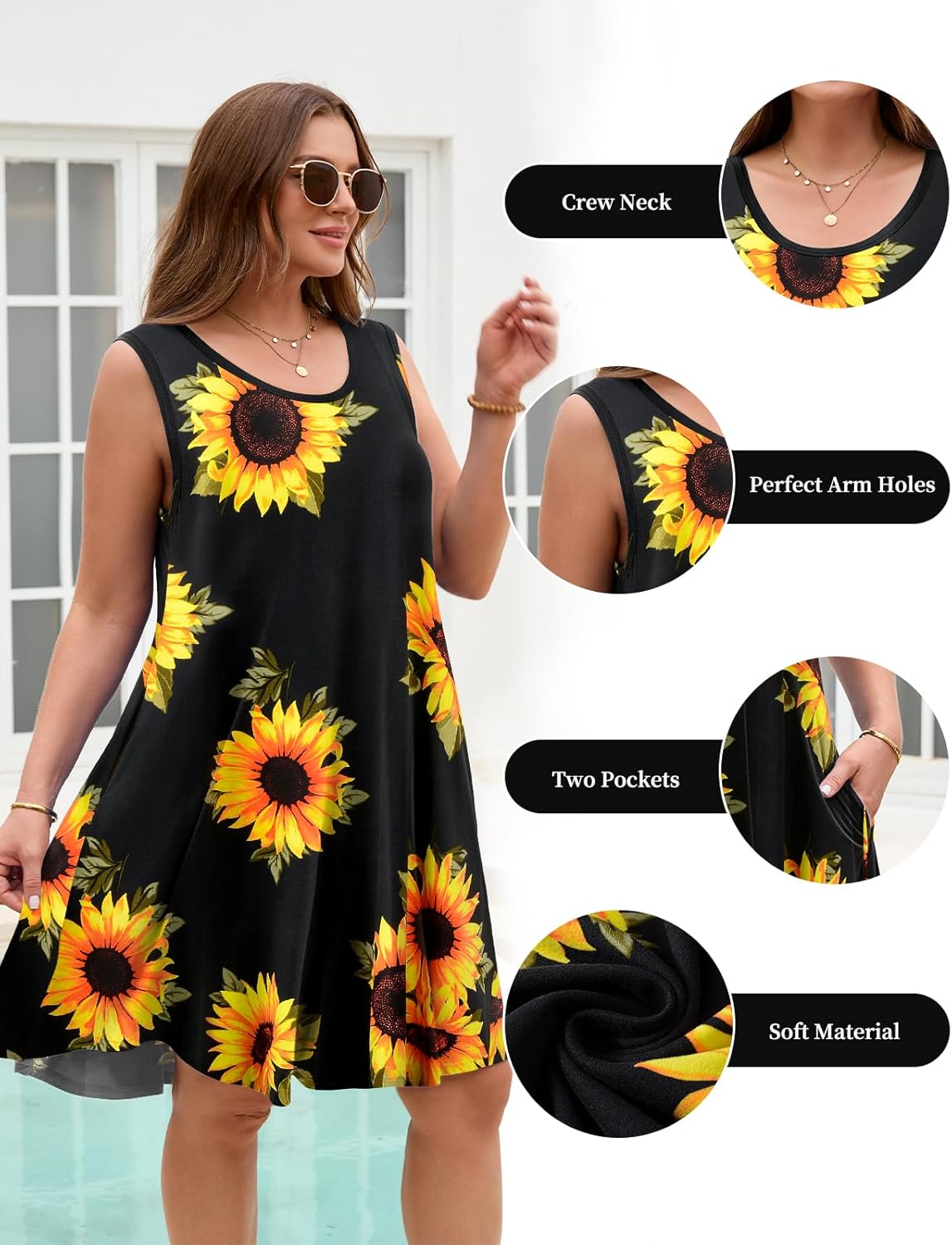 JollieLovin Women Plus Size Curvy Summer Tank Sun Dresses Sleeveless Causal T-Shirt Dress Beach Swing Cover up(L-5X) - Image 5