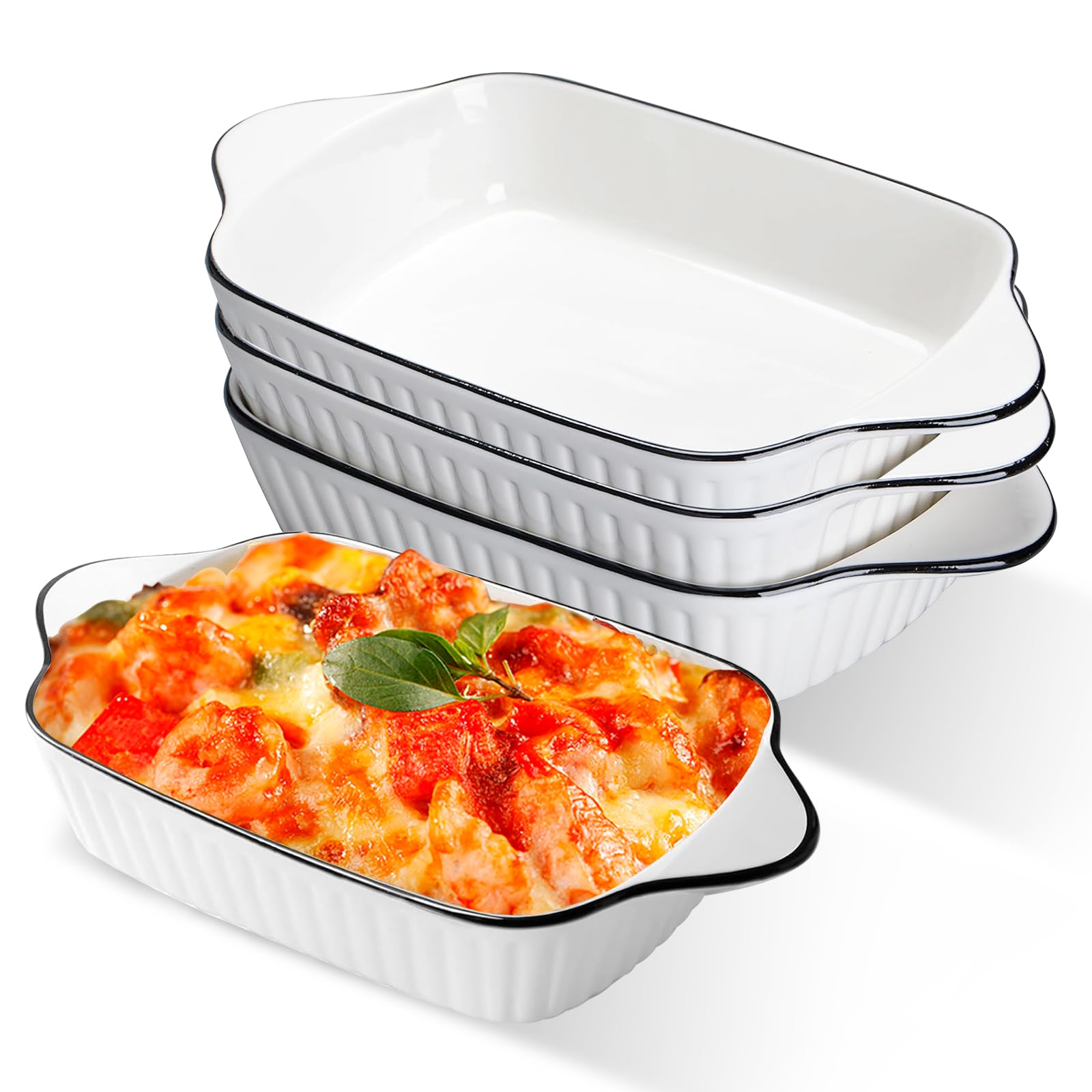 Set da 4 pirofile piccole in ceramica di alta qualità con manici, adatte per forno, microonde e friggitrice ad aria, perfette per gratin, pasta, dessert e altro. Piccola pirofila per 1 persona