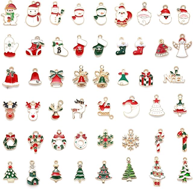 NAESM 100 Pieces Cute Reindeer Christmas Charm, Santa Claus Charms Xmas Jingle Bell Pendants DIY Alloy Jewelry Making Supplies for Necklace Bracelet Earrings Crafting Decoration