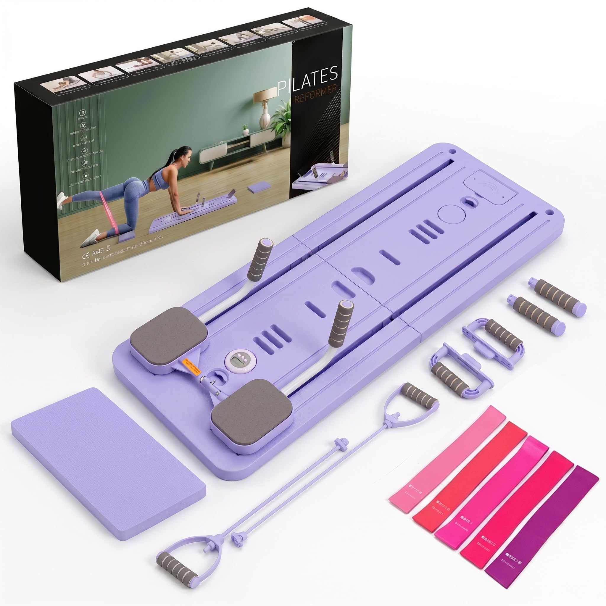 Pilates Reformer,Appareil de Pilates Pliable, Rouleau Abdominal,Appareil D'entraînement Multifonctionnel pour Tout Le Corps,pour La Maison et La Salle de Sport (sans Sangles de Yoga)