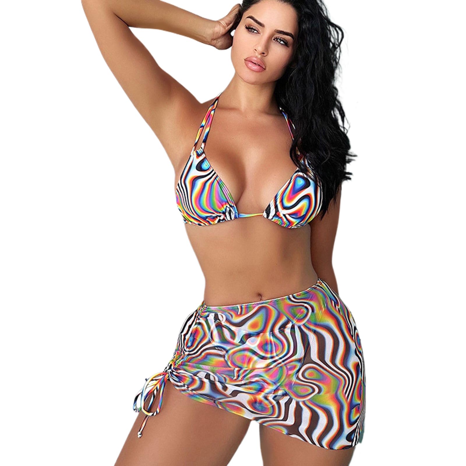 Maillot de bain 3 pièces femme avec jupe de plage et dos nu pour vacances