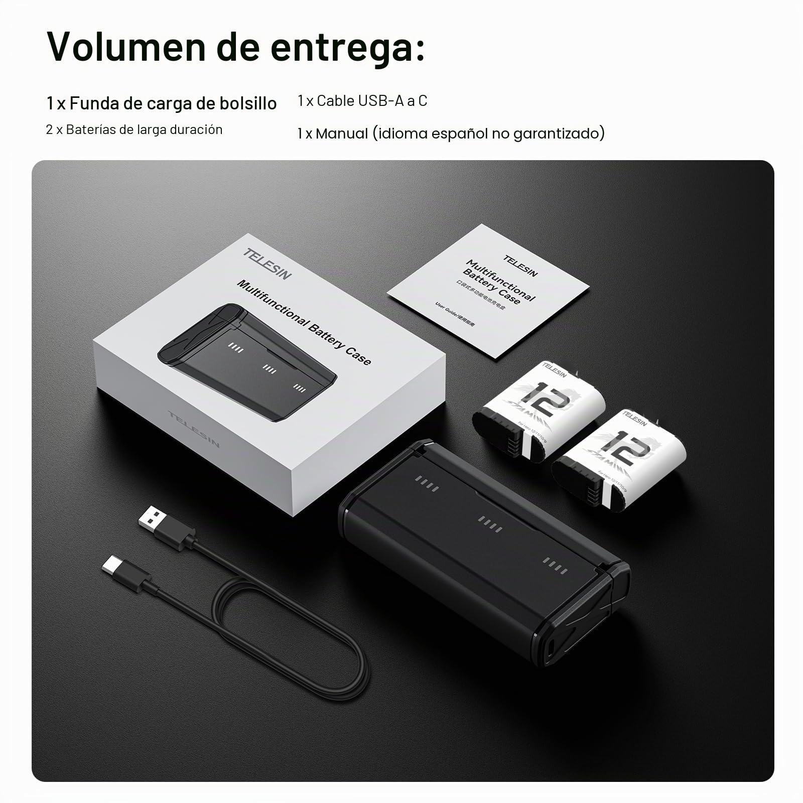 TELESIN Pack de 2 Baterías Enduro y Cargador de Batería de 3 Ranuras para Go Pro Hero 12 11 10 9, Batería Adecuada para Bajas Temperaturas, Cargador de Bolsillo, Carga Rápida, Accesorios