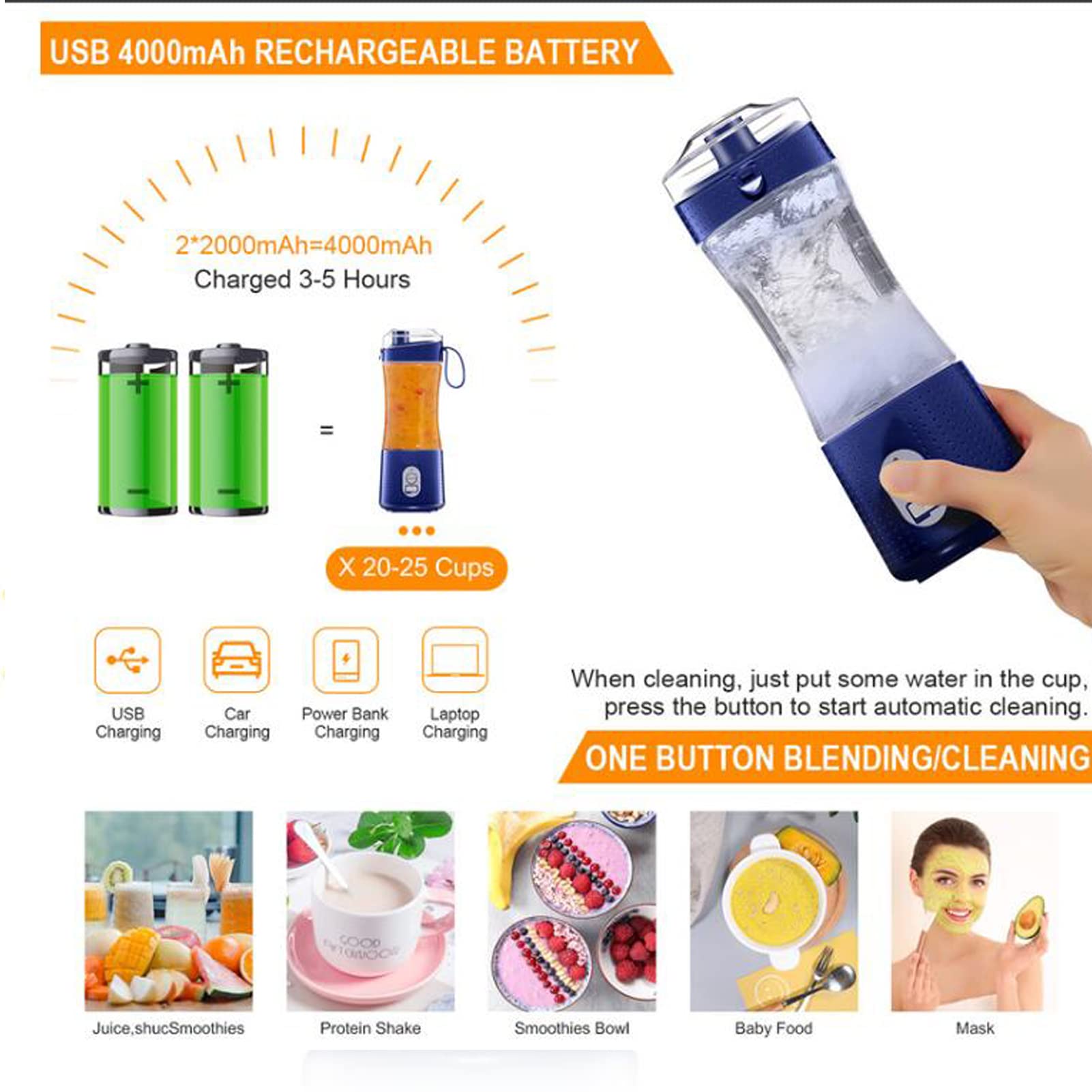 Exprimidor eléctrico, Exprimidor portátil grande de la fruta del hogar exprimidor de la taza USB de carga del extractor del jugo