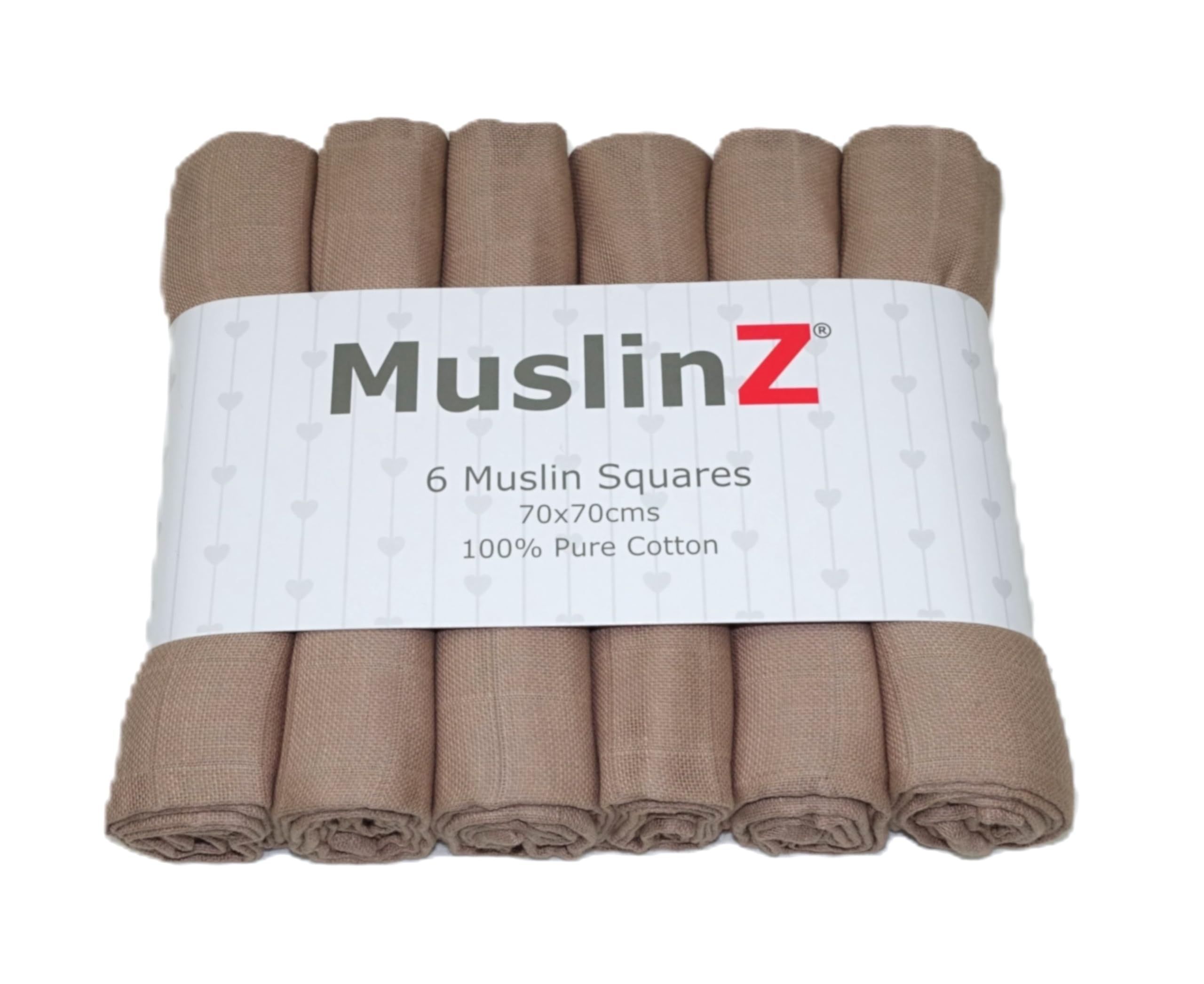 MuslinZ- 6 pack Muslin Squares Baby Burp Cloths 70x70cms Perfect for Newborns, multi-use, 100% cotton. (Taupe) โ image 1