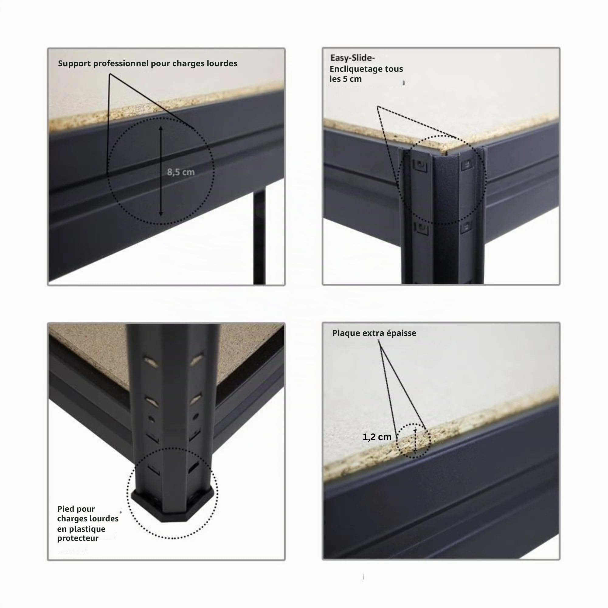 PROREGAL Etabli Dino réglable en Hauteur | HxLxP 90x160x60cm | Capacité de Charge 600kg | Noir | Etabli d’Atelier, Table de Travail & Bricolage
