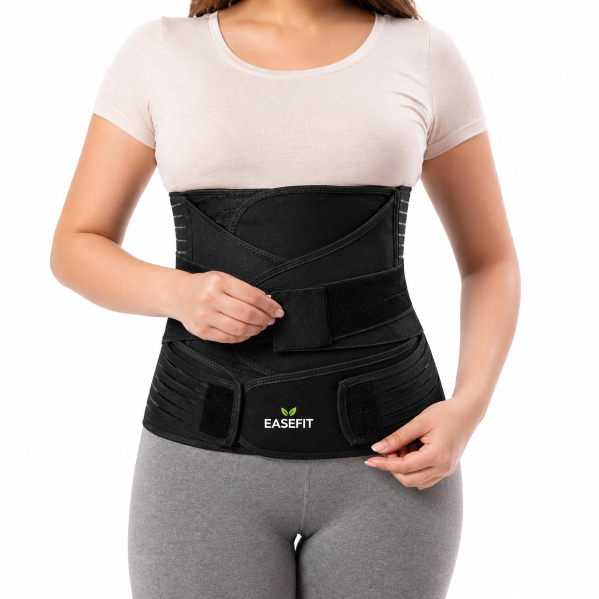 EASEFIT 3 in 1 Postpartum Belly Belt Abdominal Waist and Pelvis Support Slimming Shapewear for Tummy Control and Recovery Adjustable Fit 30 to 46 Inch Polyester and Spandex Black-image-8