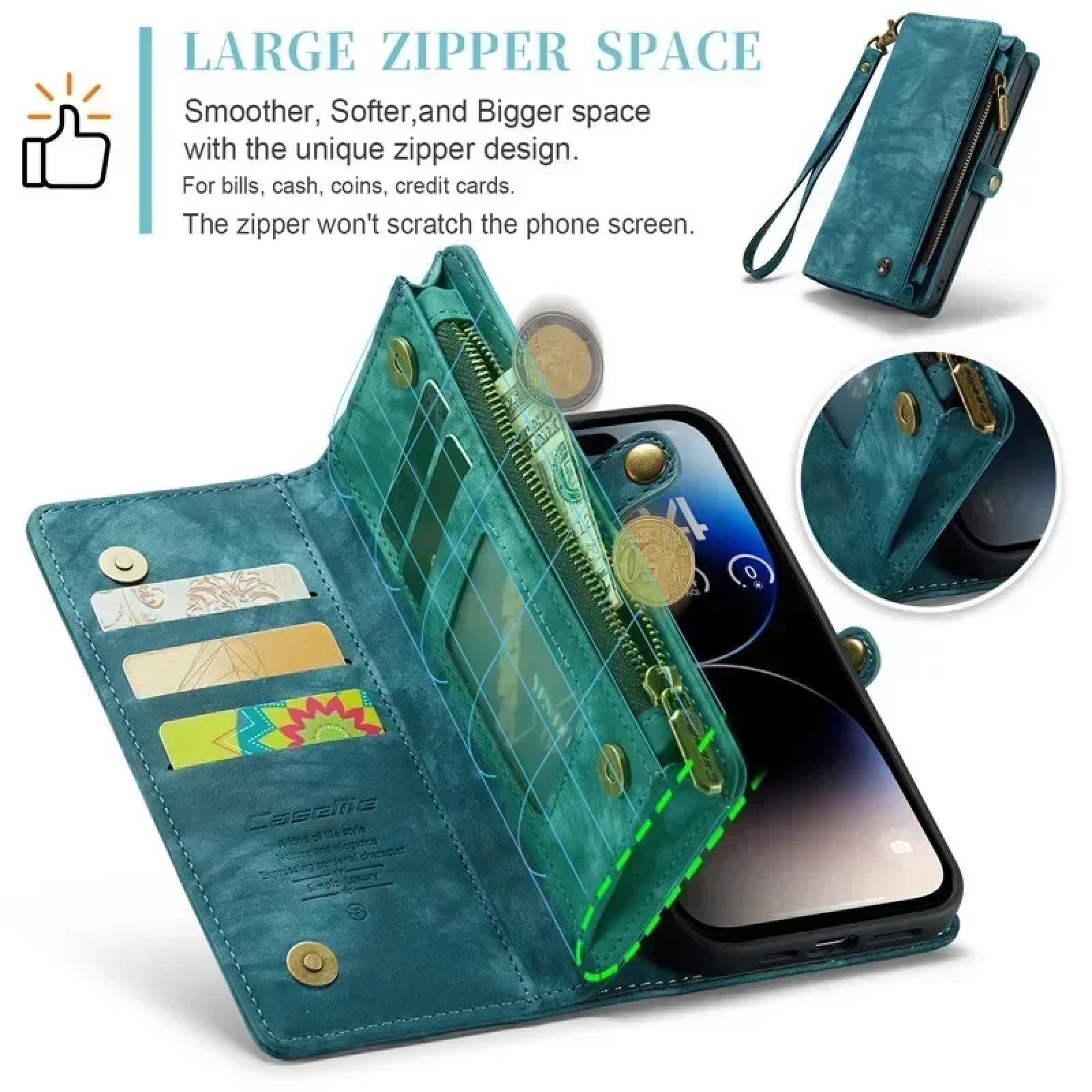 Für iPhone 15 Magnetische Flip-Leder-Handyhülle mit Reißverschluss, Brieftasche, Kartenhülle (für iPhone 15/schwarz)