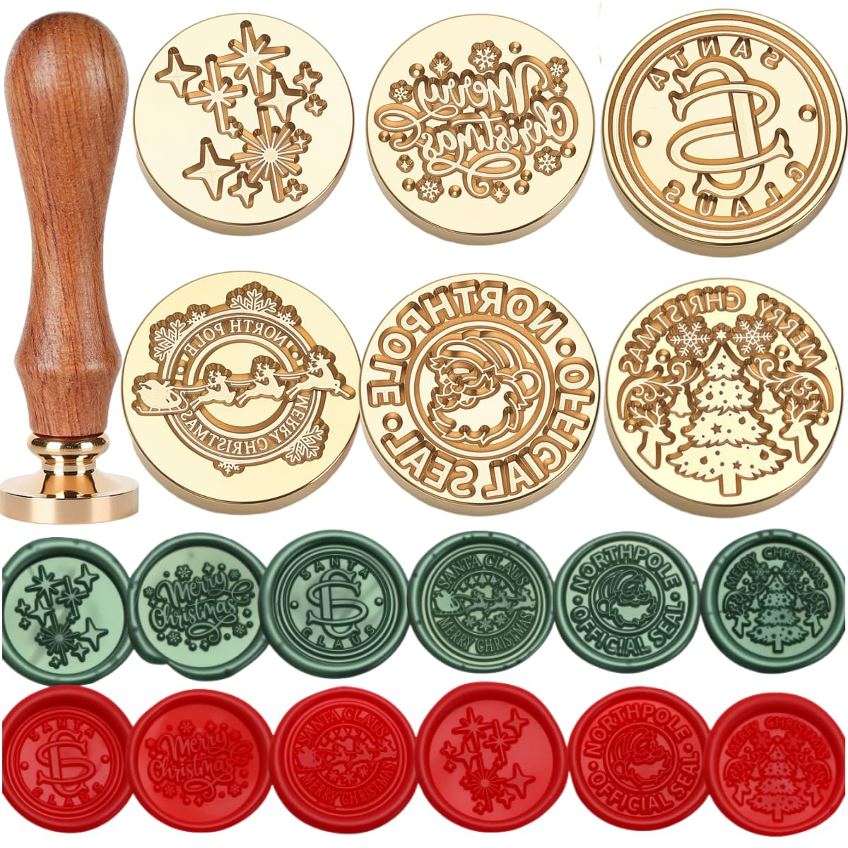 6Pcs Christmas Tree Elk Wax Seal Stamp Kit, Removable Sealing Wax Stamp Head, Great for Decorating Christmas Party Invitations (6A)