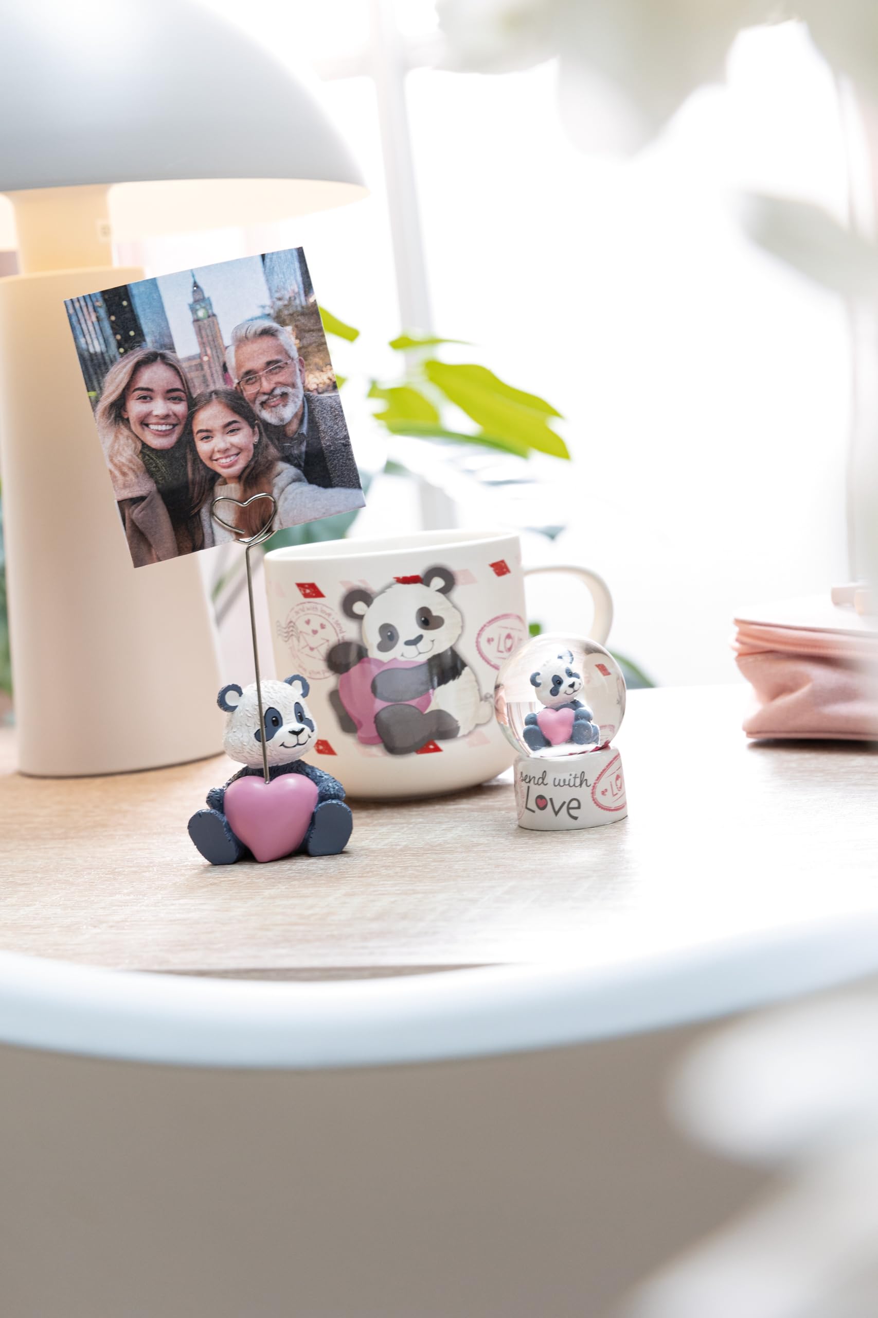 Porte-photo Love Panda en polyrésine noir 11 cm, porte-cartes cœur décoration table anniversaire mariage