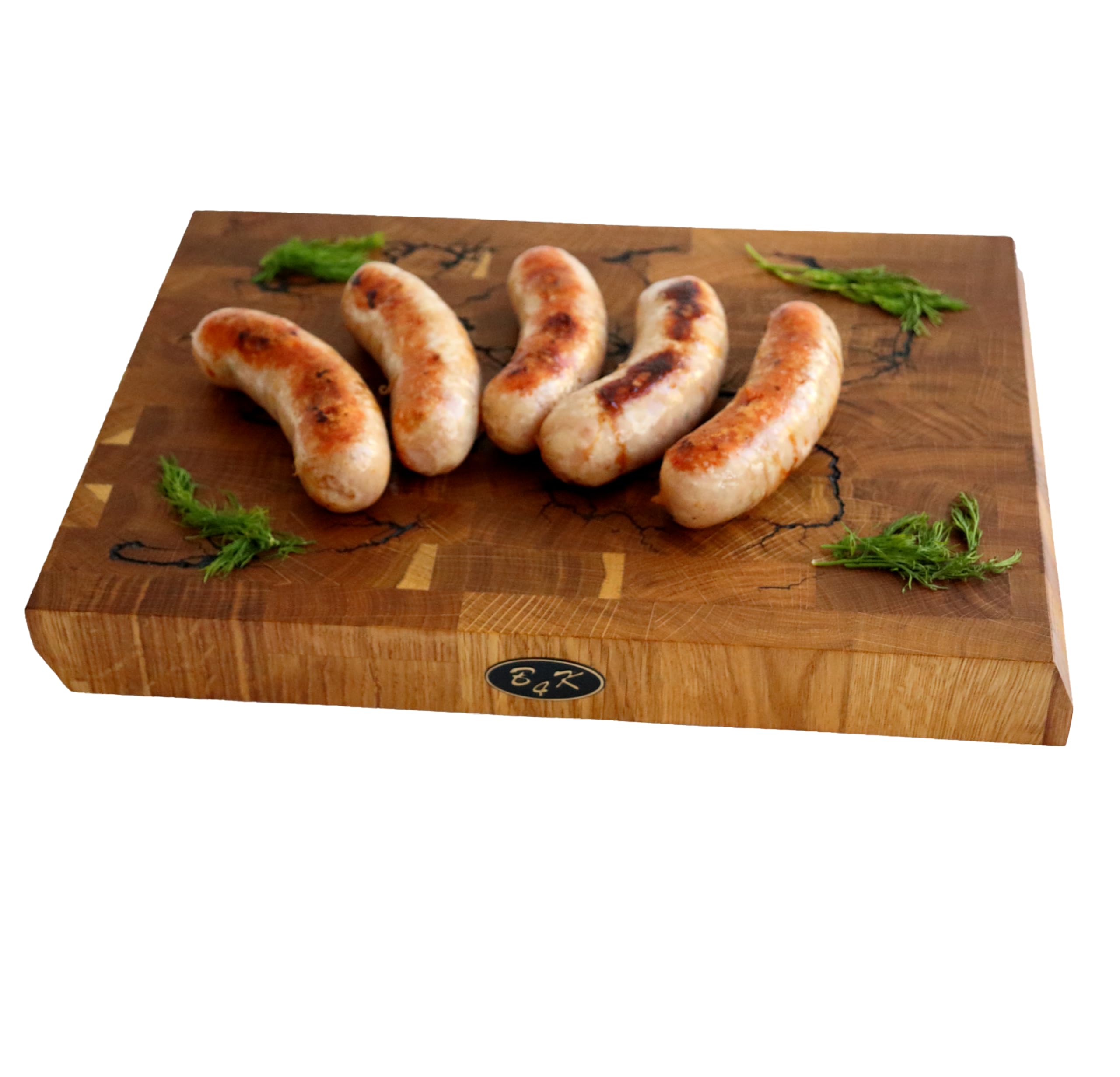 B4K® Hackblock mit Ständer aus Eiche 35x25x4 cm | Lichtenberg-Blitze Design | Premium Hirnholzbrett mit Griffen | Handgefertigtes Schneidebrett | Antibakteriell & Messerschonend
