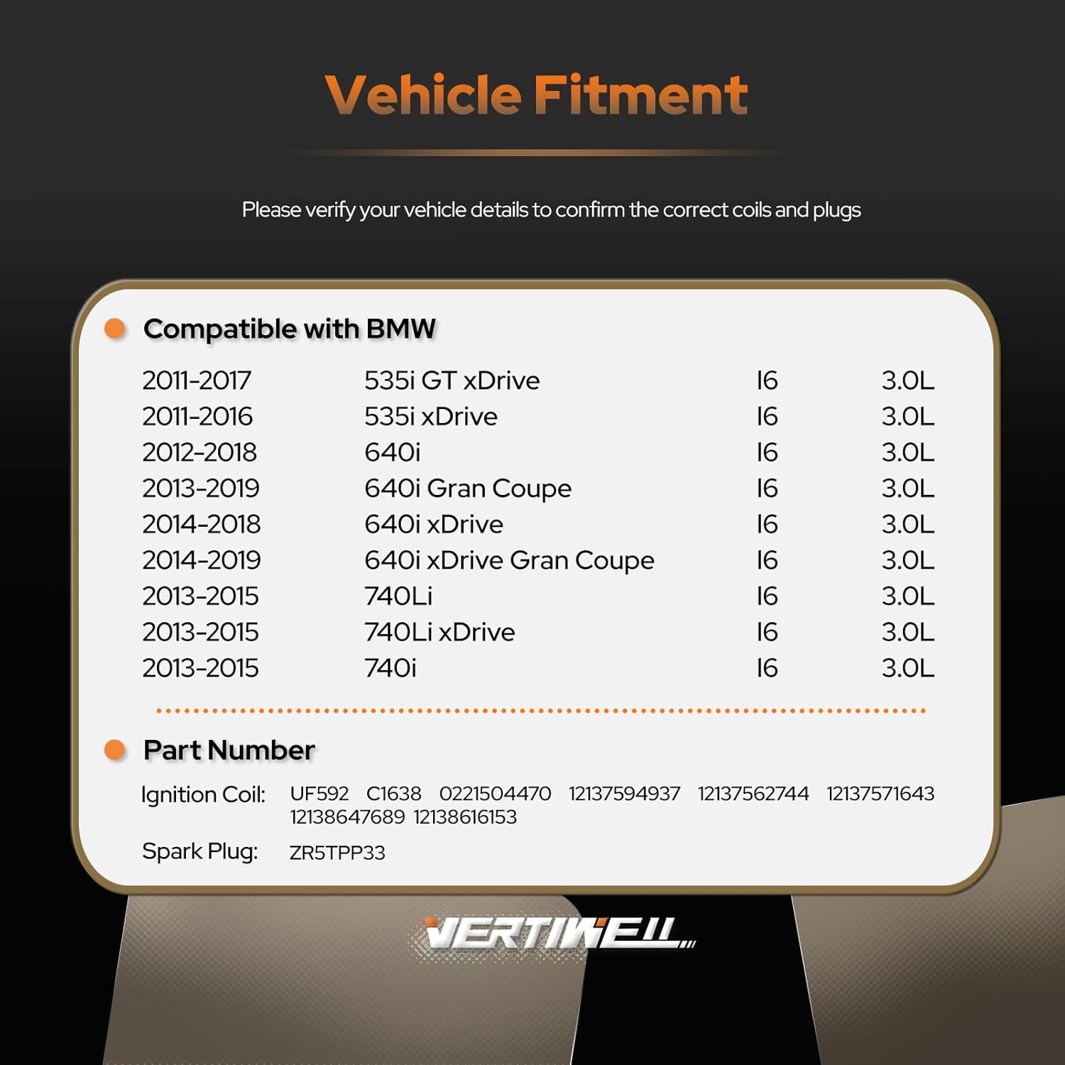 Set of 6 Ignition Coil Pack and Platinum Spark Plugs Compatible with BMW X5 X3 X6 740i 135i 135is 535i GT 335i xDrive 435i xDrive 640i xDrive 740Li xDrive X1 2010-2019 3.0L L6 Replaces UF592 ZR5TPP33