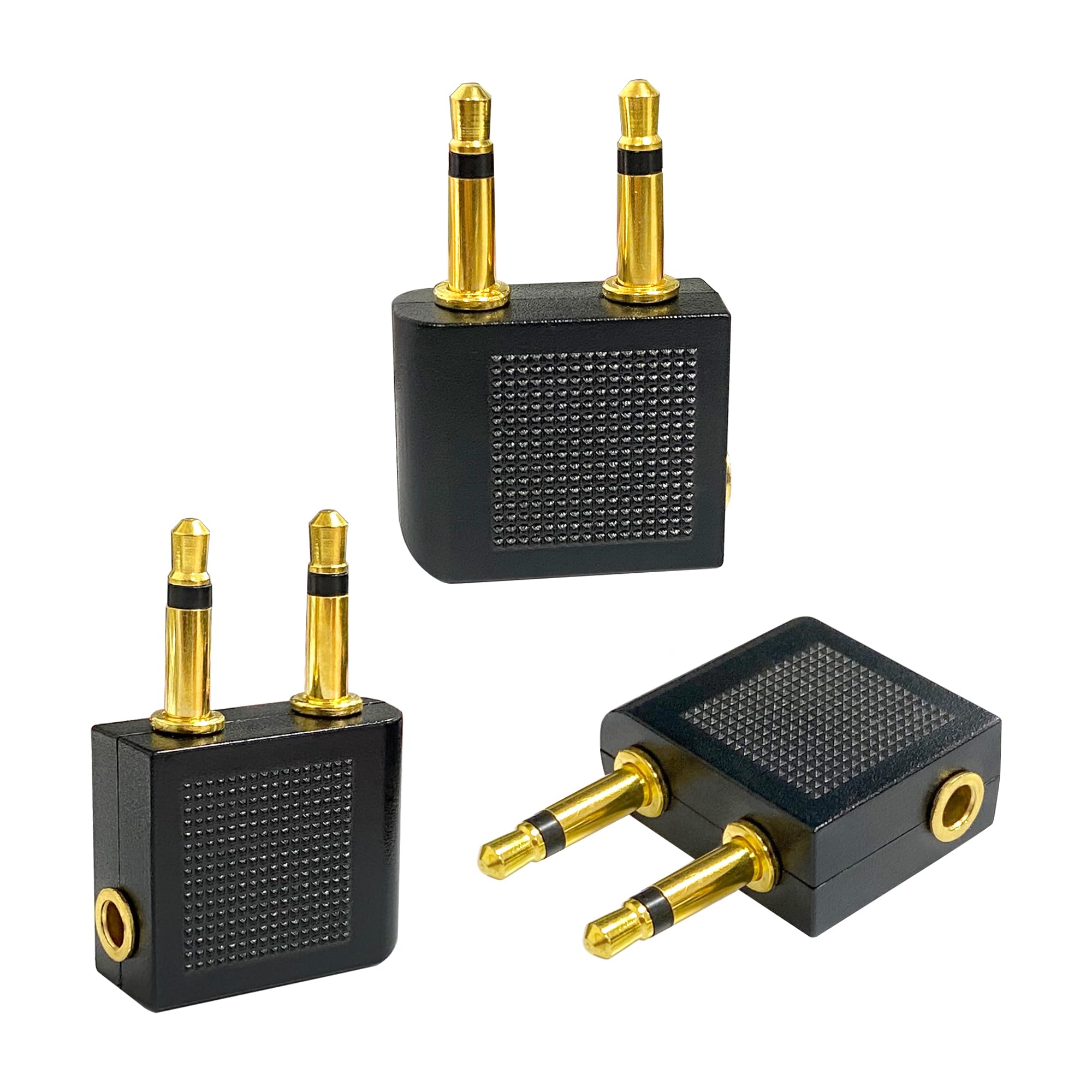 BlingKingdom 3 PCS Airplane Flight Headphone Adapter, Dual 3.5mm Male to 3.5mm Female Airplane Headphones Jack Adapter Plug Gold Plated Airplane Audio Adapter