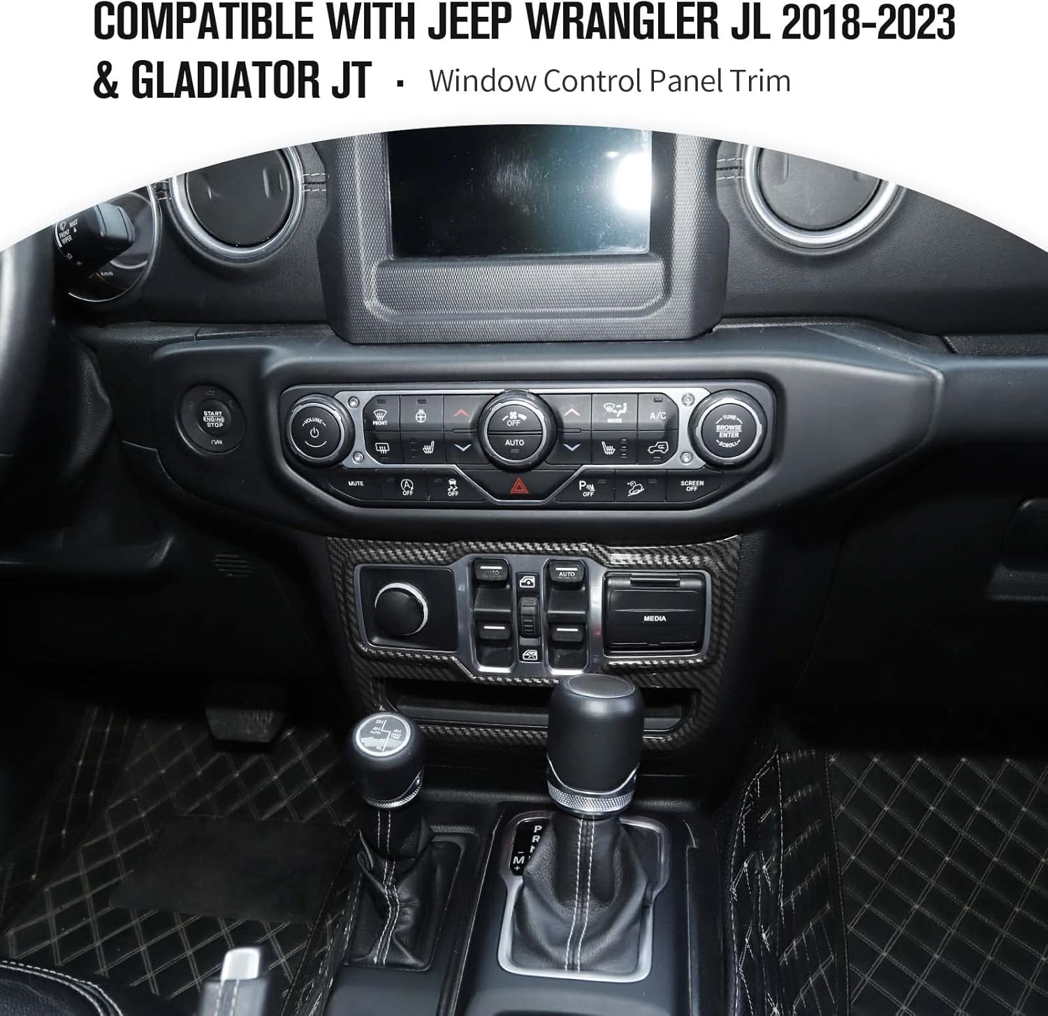 JeCar Window Control Panel Trim Cover Interior Decoration Accessories Compatible with Jeep Wrangler 2018-2023 JL JLU, Carbon Fiber Texture