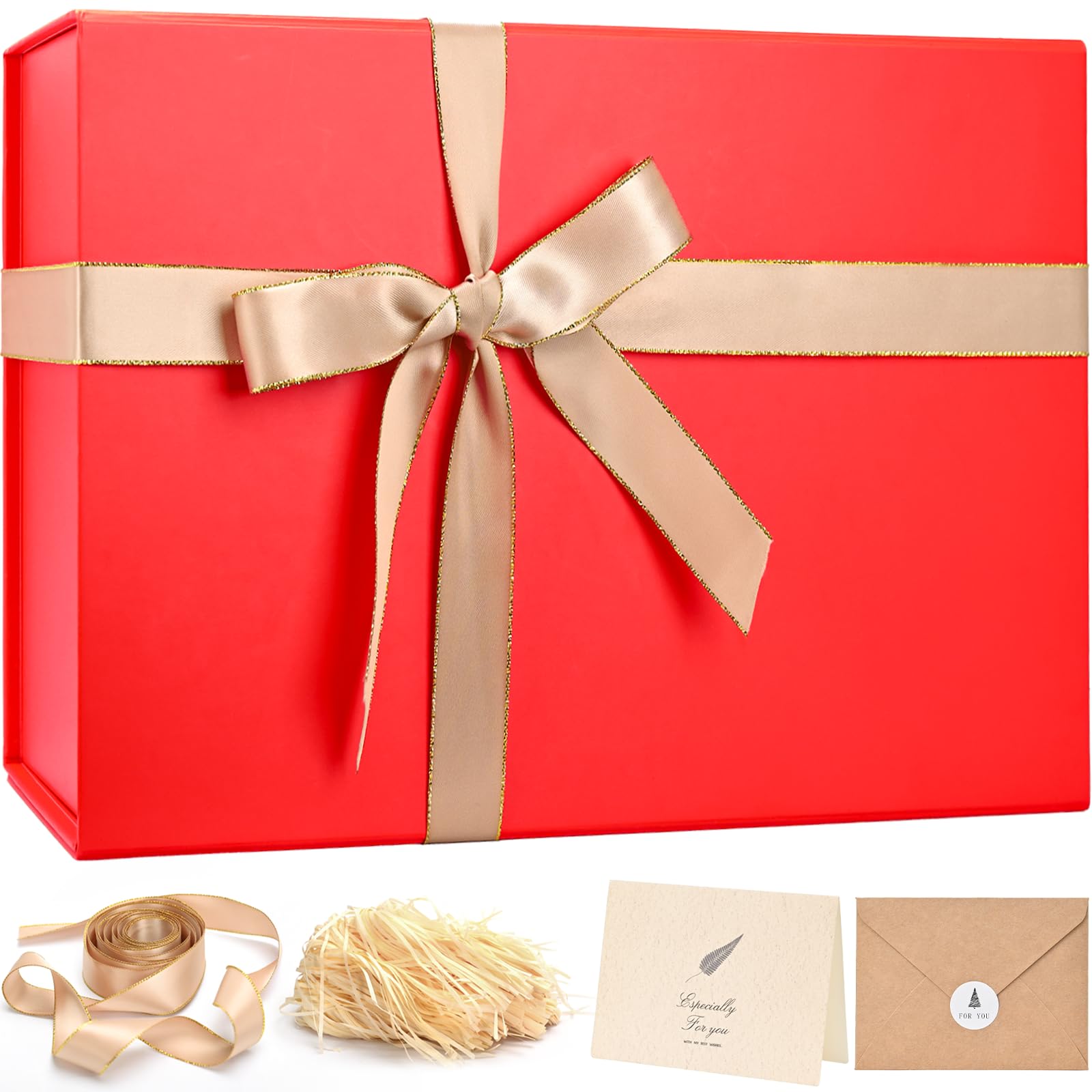 LIFELUM Gift Box 14"x8.5"x4.5" Red Gift Boxes for Presents for Anniversary Wedding Proposal Birthday Gift boxes with Lids Shredded Filler Card Ribbon