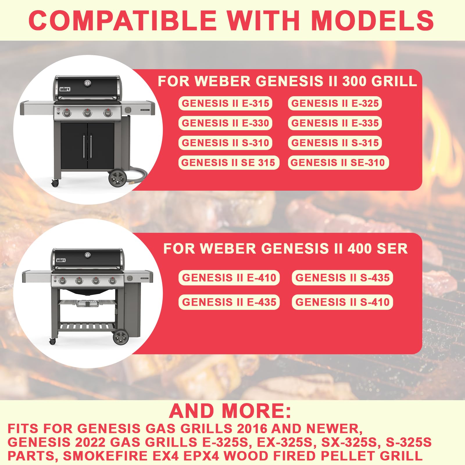 Griglia Bifacciale Per Weber Genesis II 300/400, Smokefire - Ricambio In Ghisa, Facile Pulizia