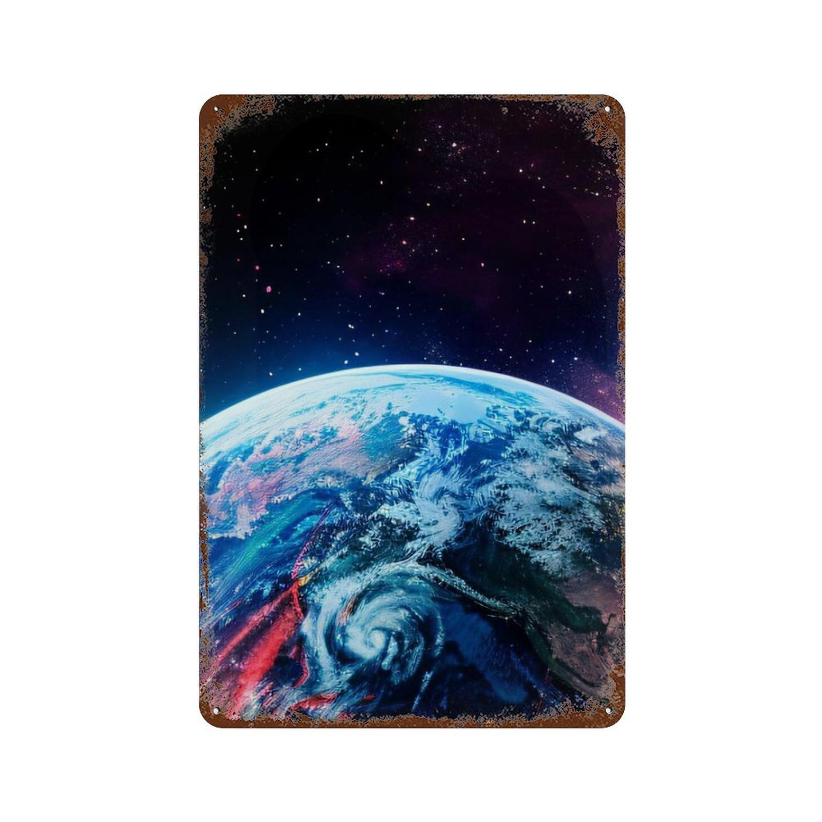 Vintage Rust Metal Sign Earth from Space Wallpaper -1 11.8"x7.9", Novelty Wall Decor for Office, Studio And Wall Decor