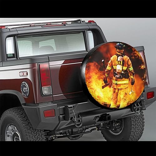 Miniatura 2 de Firefighter Fireman Flame - Cubierta de llanta de repuesto para llantas, a prueba de polvo, para remolque, caravana, muchos vehículos, 14 pulgadas