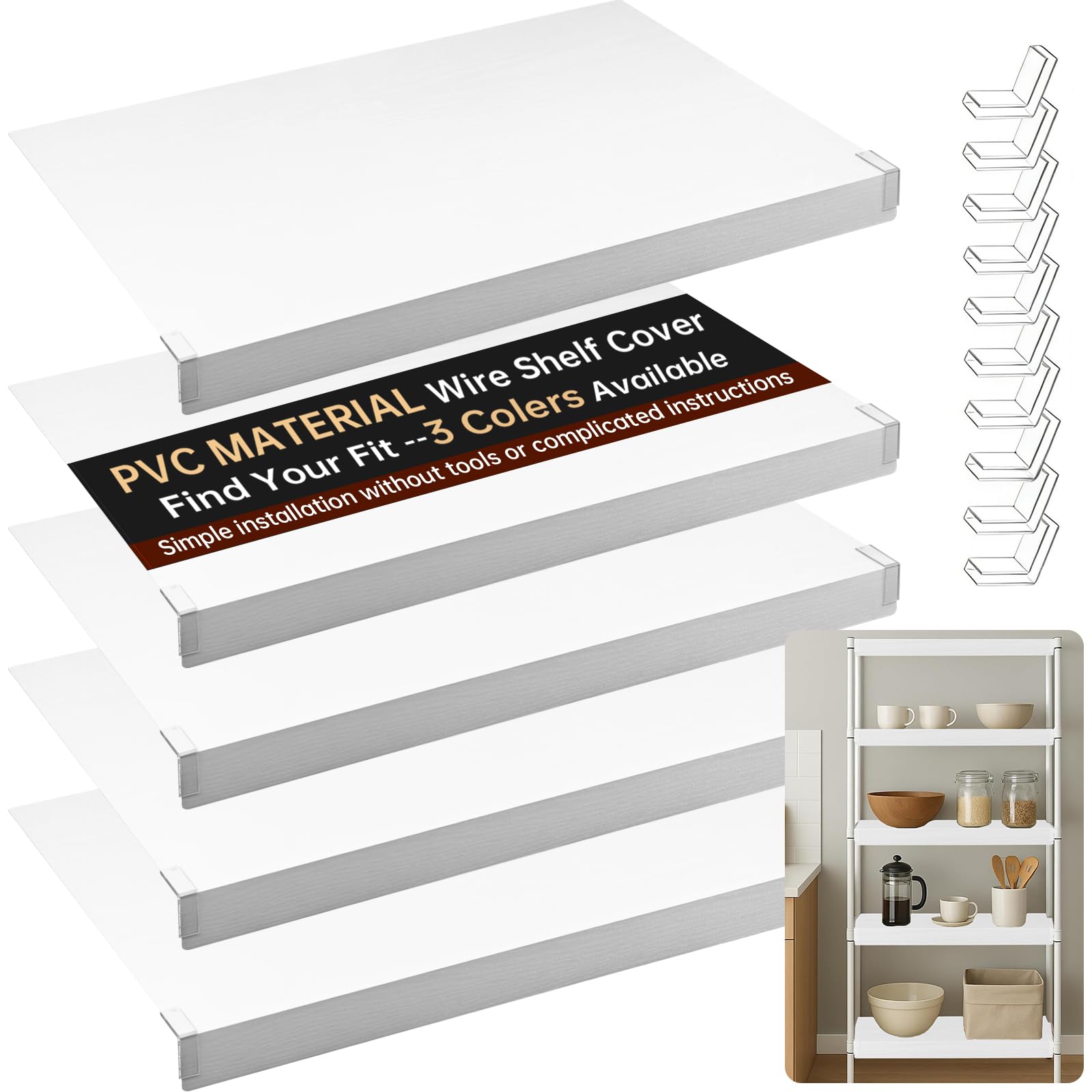 Gmsqj 5PCS Wire Shelf Covers for Pantry, Preventing Leakage of Items & Removable, PVC Wire Rack Covers for Shelves Closet Kitchen (White, 30 X 16)