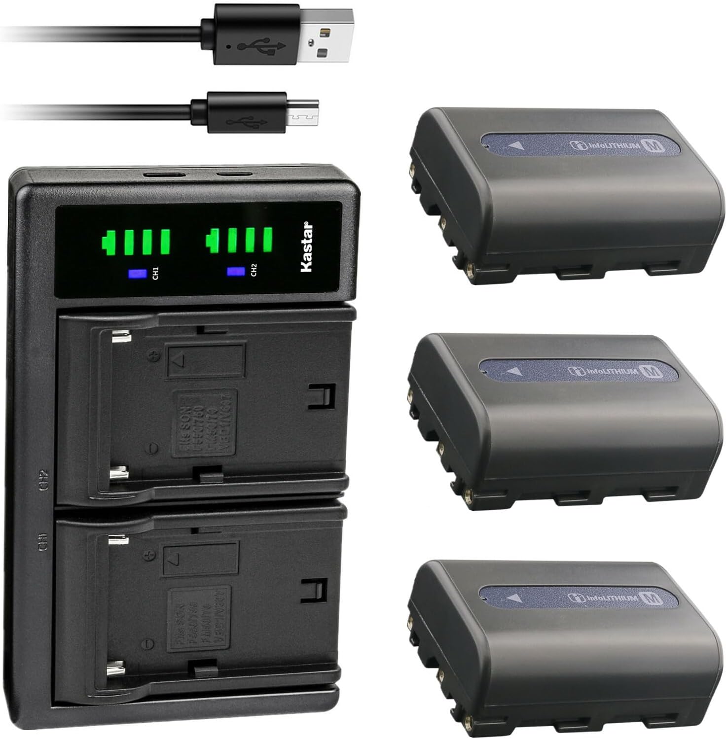 Kastar 2-Pack NP-FM50 Battery and LTD2 USB Charger Replacement for Sony DCR-PC115, DCR-PC120, DCR-PC330, DCR-TRV6, DCR-TRV8, DCR-TRV10, DCR-TRV11, DCR-TRV12, DCR-TRV14, DCR-TRV15, DCR-TRV16 Camera