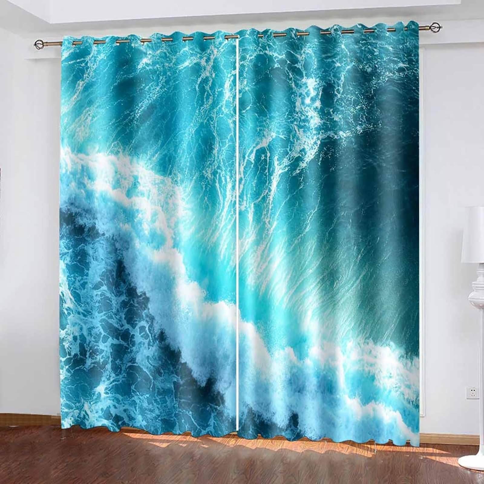 Czeska Kurtyna, Morska niebieska zasłona w stylu boho Ocean Wave 2 panele 428x244cm