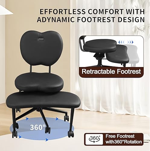 Miniatura 3 de Silla de oficina con ruedas cruzadas, silla de escritorio ergonómica con soporte lumbar y reposapiés extensible, silla de altura ajustable para