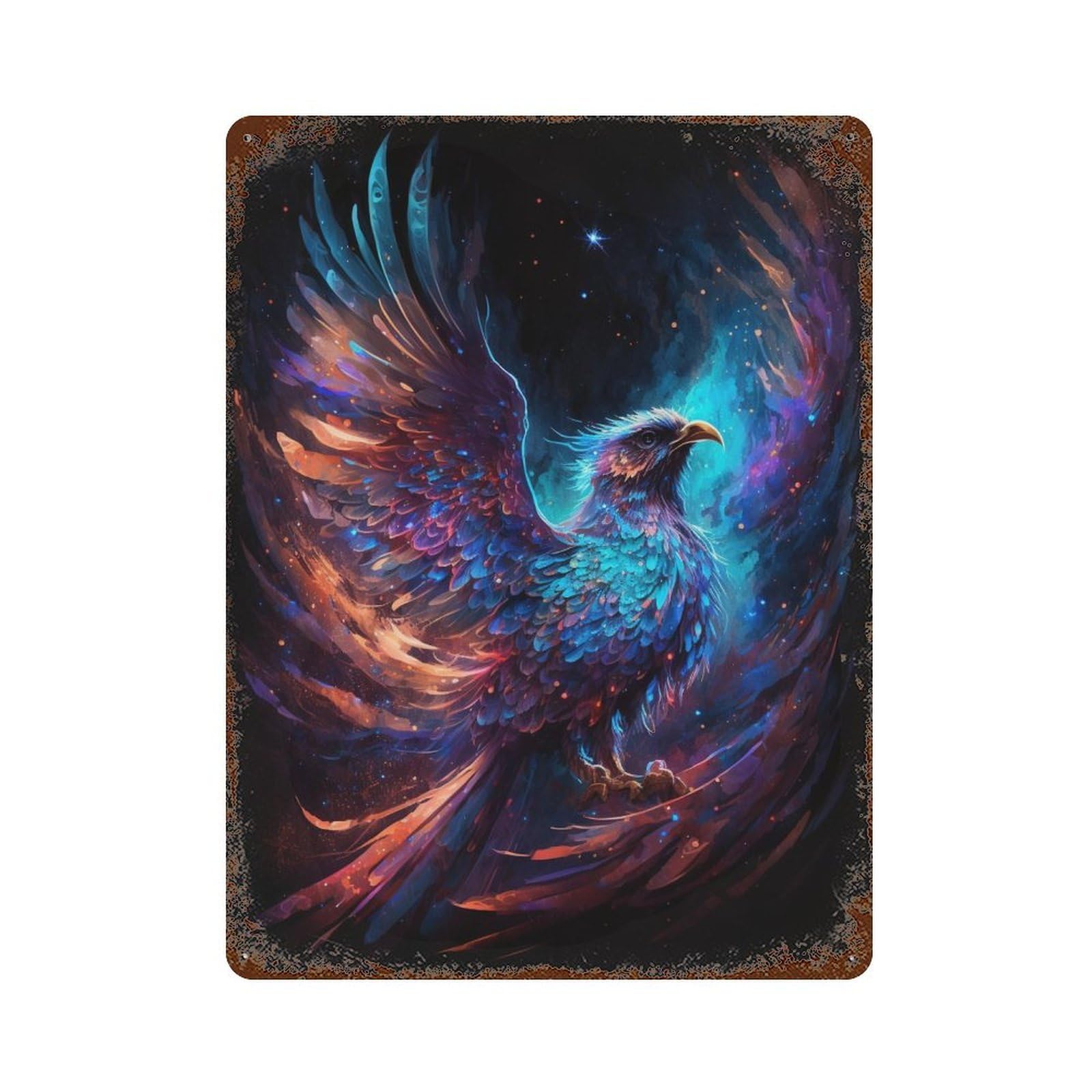 Galactic Phoenix Art Print -6 Retro Metal Sign 15.7"x11.8", for Bistro, Counter And Cafe Decor, Rustic Home Decor