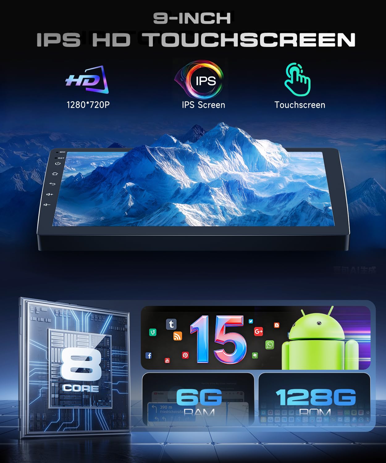 VECHTEL 8 Core 6G+128G Android 15 Radio de Coche para Ford Focus Mk2 II 2 2004-2011, 9'' IPS HD Pantalla Táctil con Carplay Android Auto Inalámbrico DSP GPS Wi-Fi USB Bluetooth FM RDS Cámara Trasera