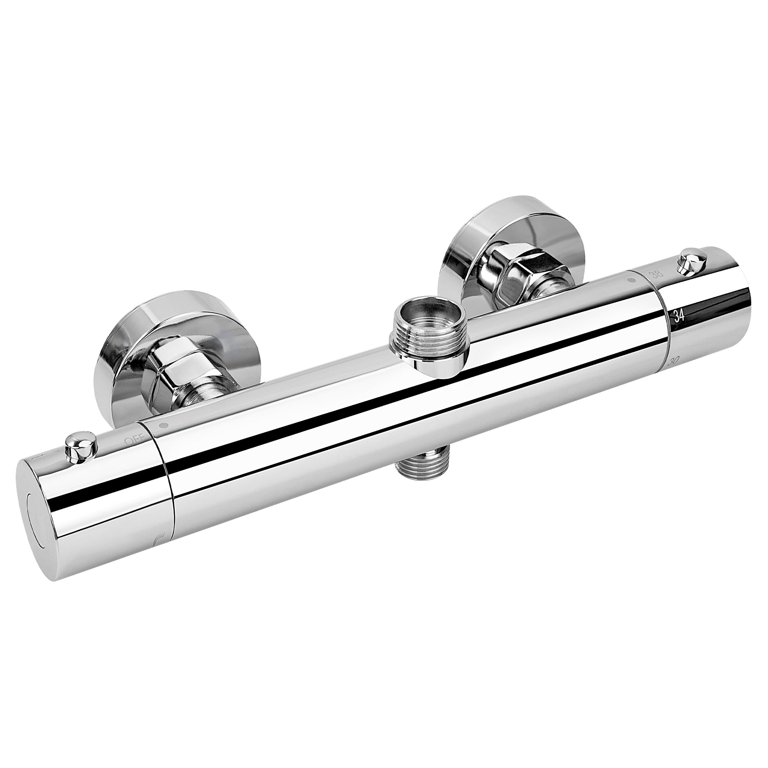 Grifo Termostatico Ducha, Ducha Termostatico de 2 Salidas, Salida Superior 3/4" BSP(26.4mm) y Salida Inferior 1/2" BSP(21mm), Redondo Cromado