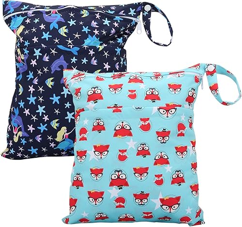 Bolsa seca húmeda para bomba de pecho bolsas impermeables reutilizables con dos bolsillos con cremallera bolsa húmeda para pañales de tela viajes