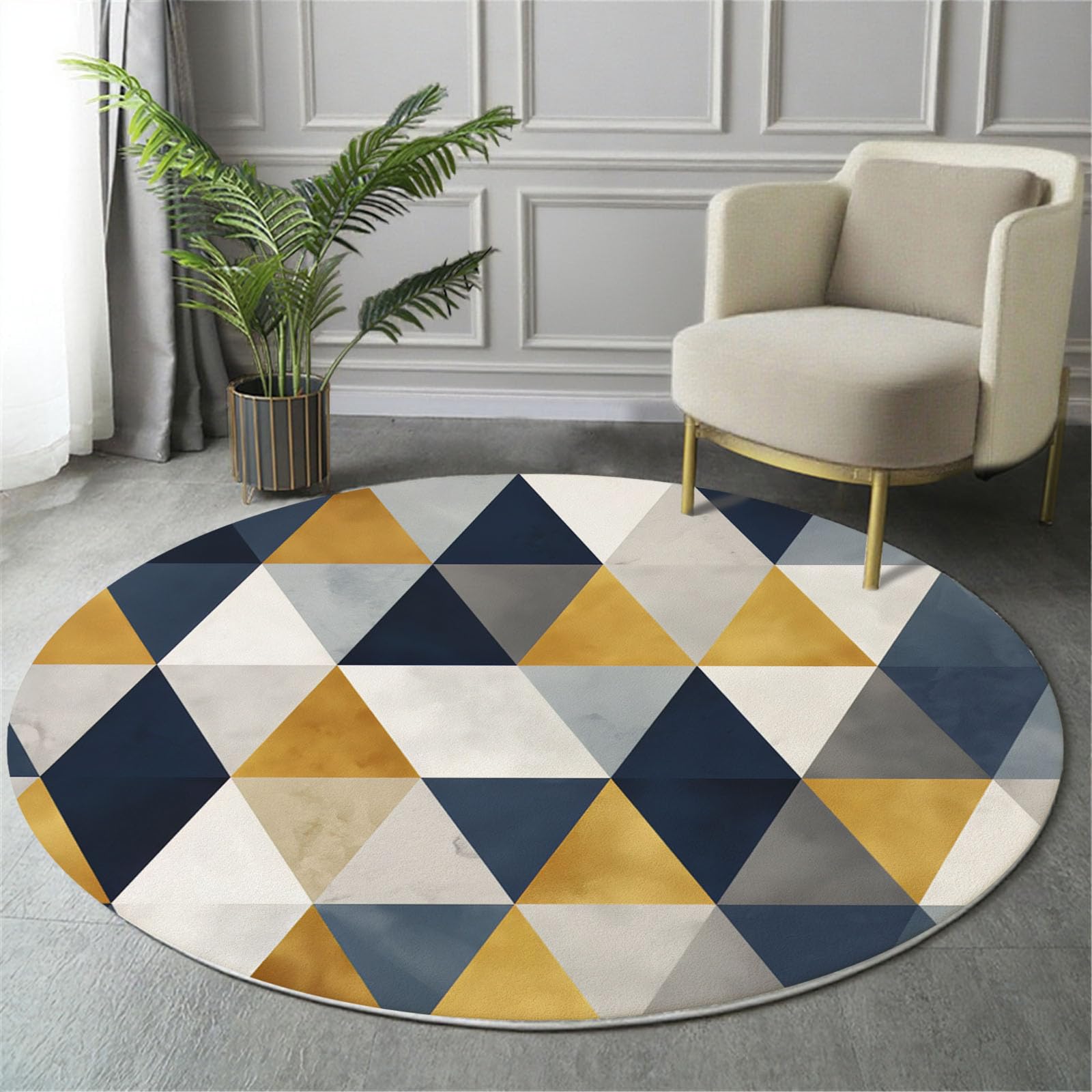 Tapis géométrie moderne triangle rond bleu gris 120cm