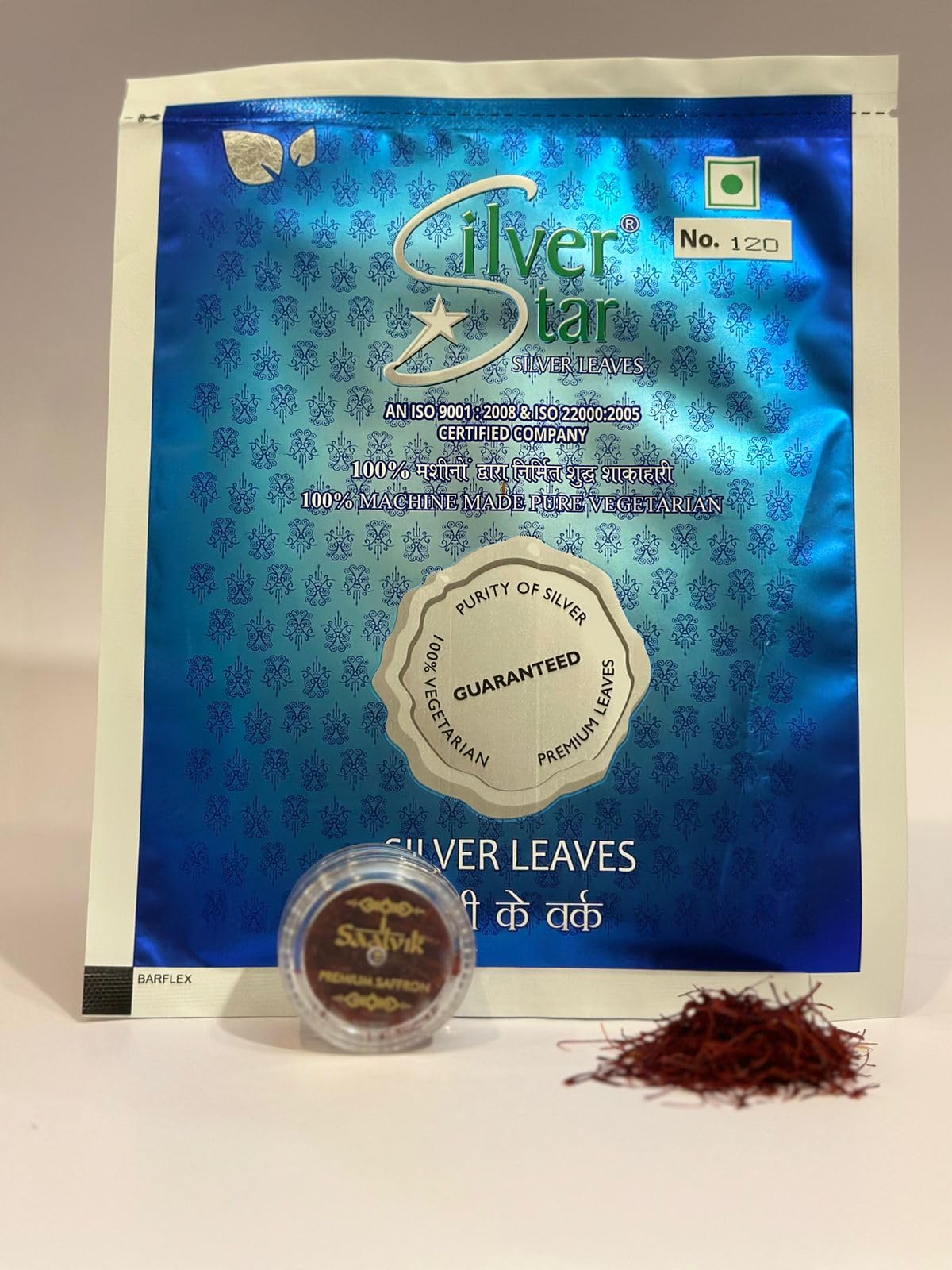 Silverstar Edible Silver Leaf/Leaves (Chandi Ka Varakh) 99.99% Purity(12 * 12)150 Leaves + Saatvik Pure Hand Pick Saffron/Kesar(1Gm)